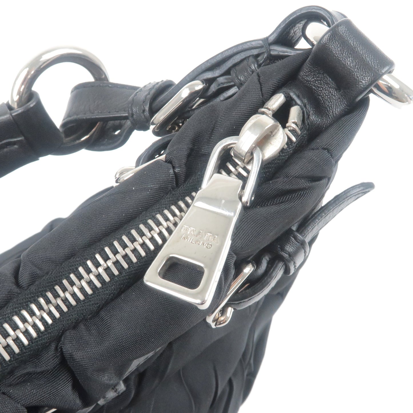 PRADA Nylon Leather Shoulder Bag Black NERO