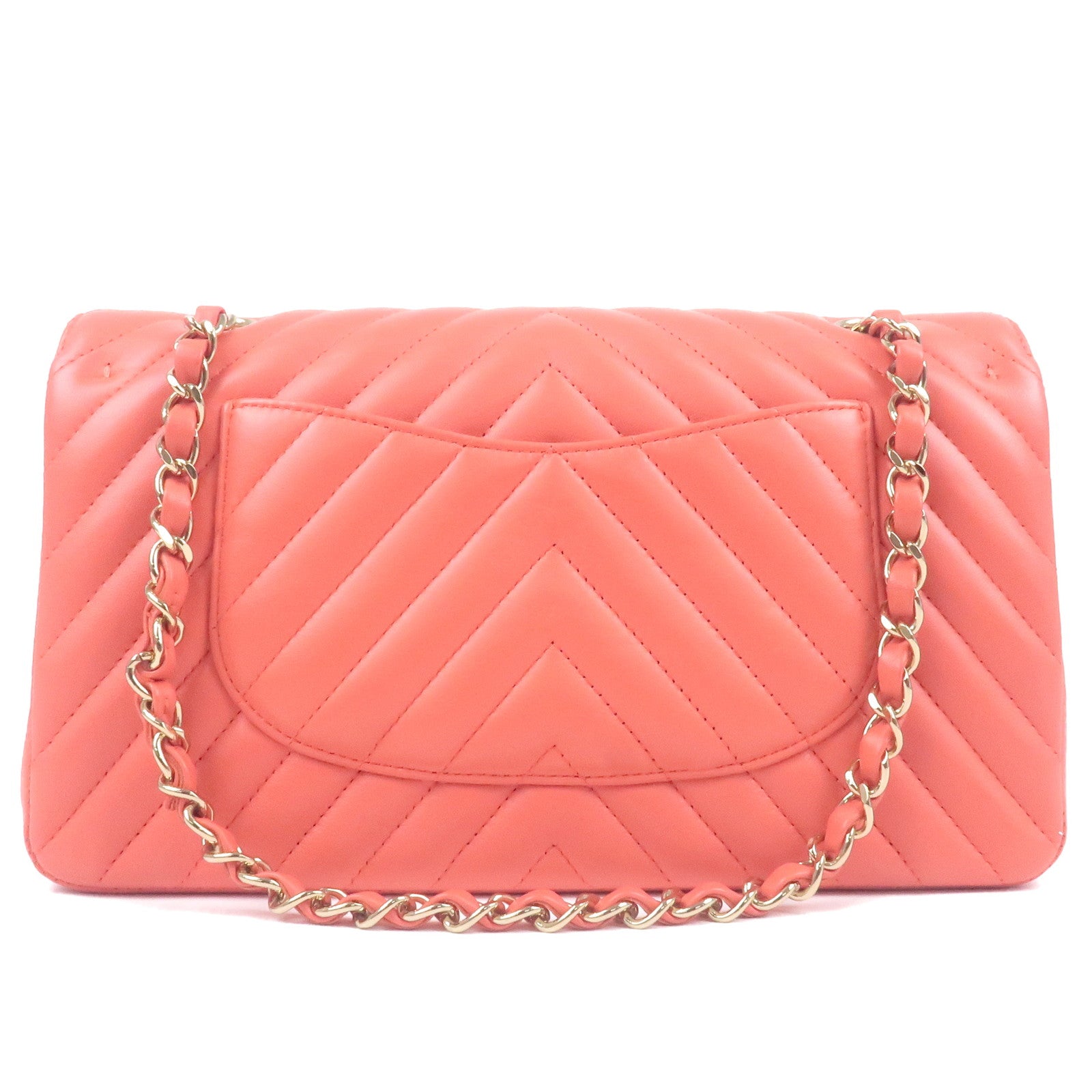 Chanel Classic Double Flap Bag Chevron Lambskin Medium Pink 21348311