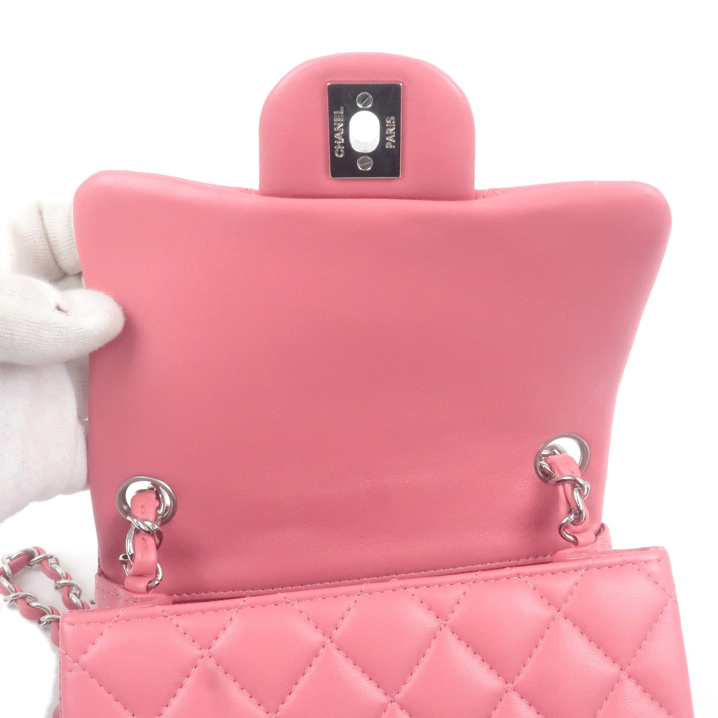 CHANEL Lamb Skin Mini Matelasse 17 Chain Shoulder Bag Pink
