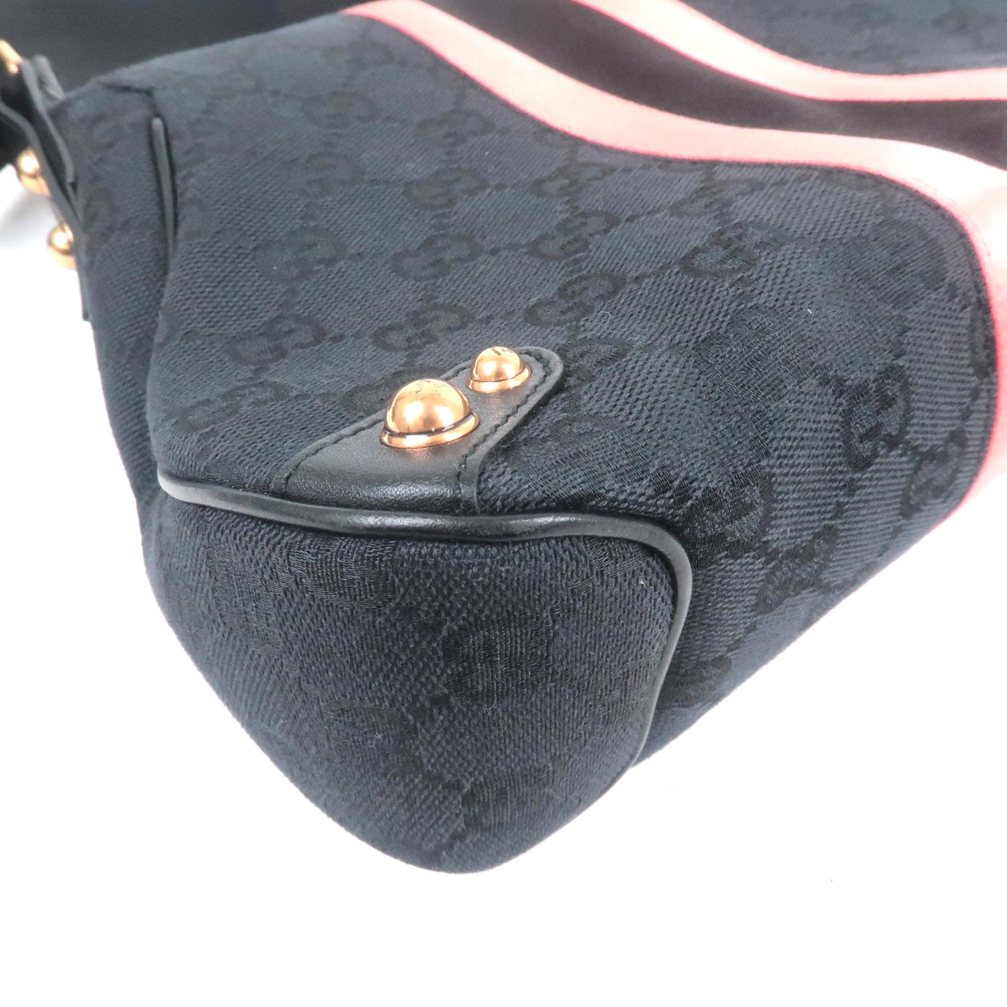 GUCCI Horsebit GG Canvas Leather Shoulder Bag Black Pink 129699