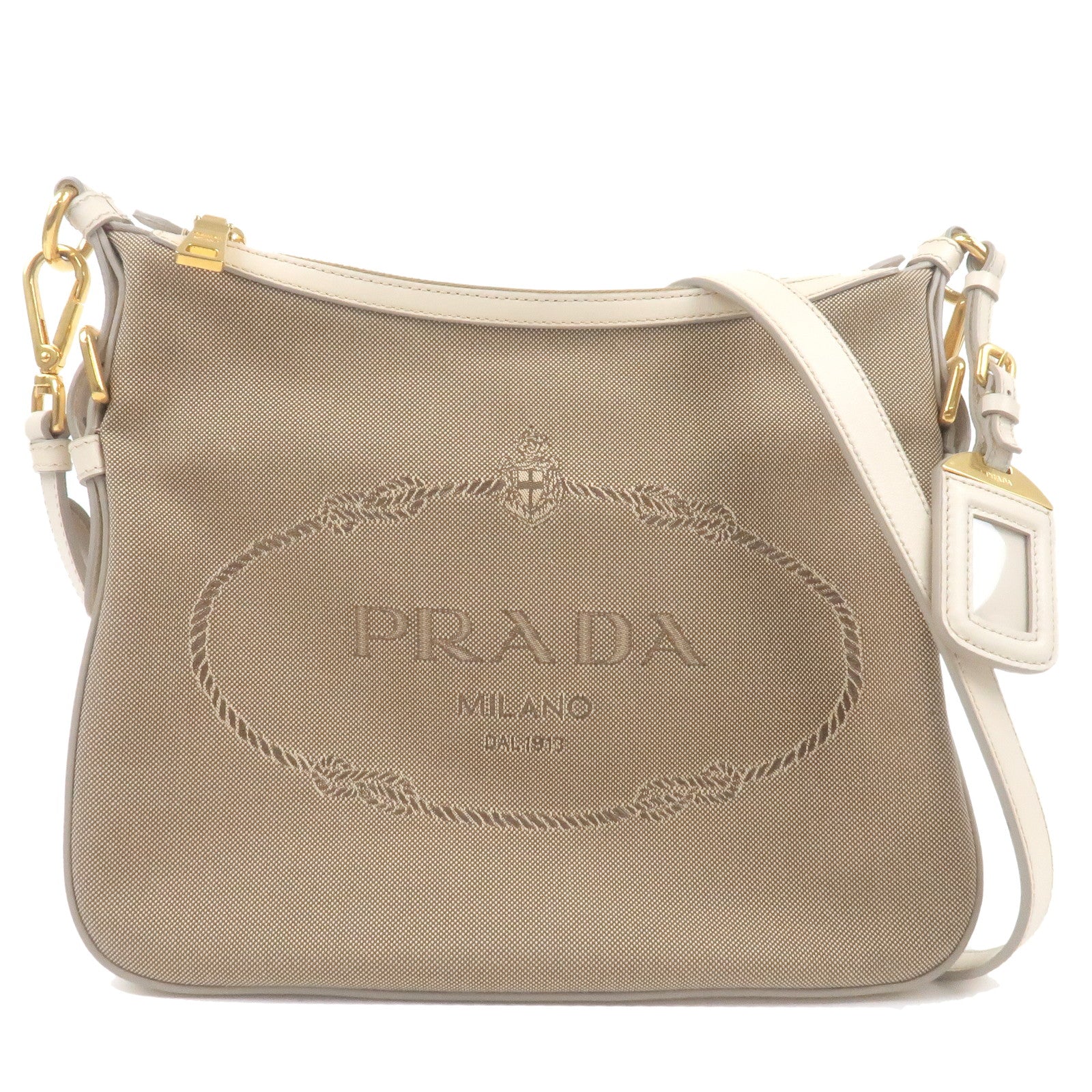 PRADA-Logo-Jacquard-Leather-Shoulder-Bag-Beige-Ivory-BT0706