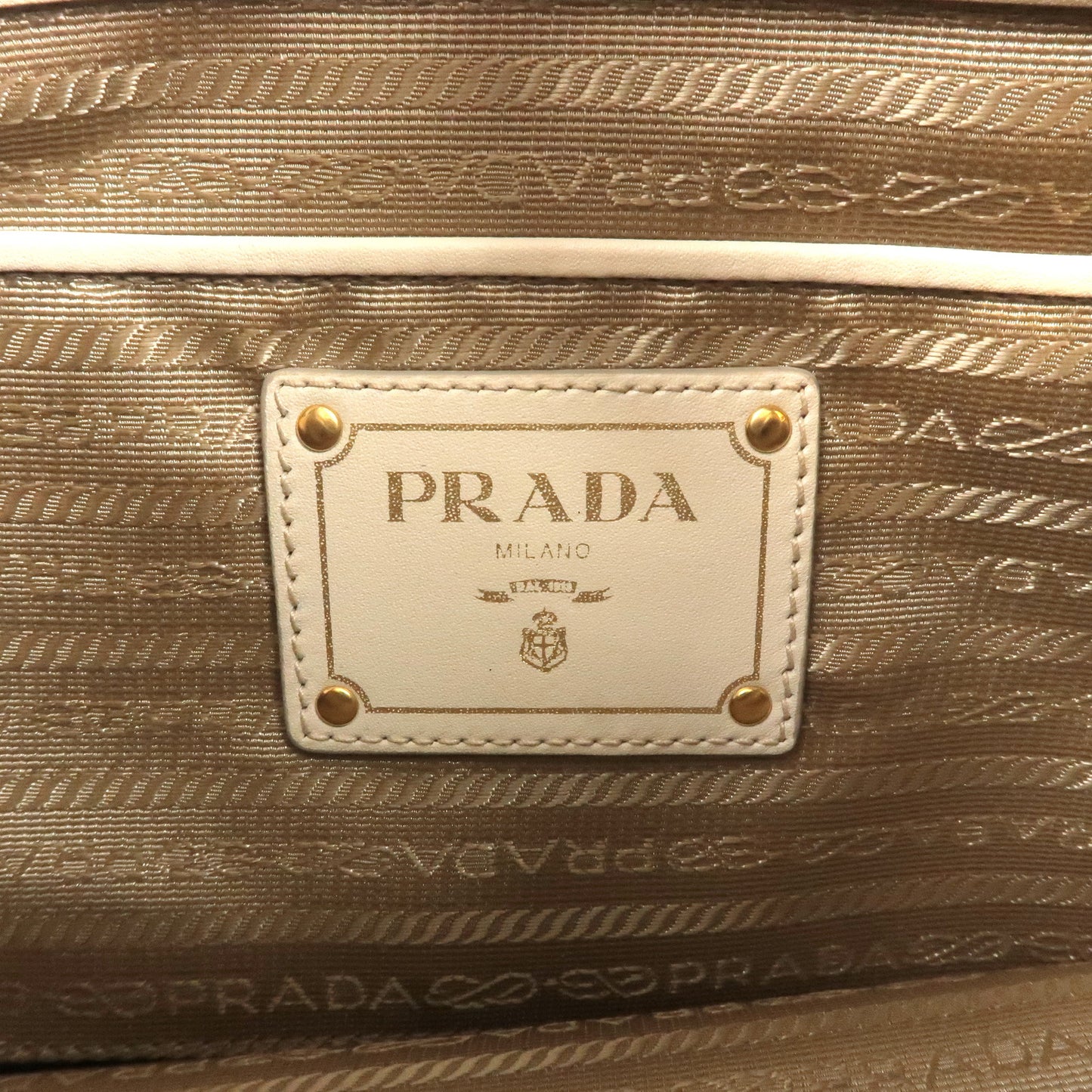 PRADA Logo Jacquard Leather Shoulder Bag Beige Ivory BT0706