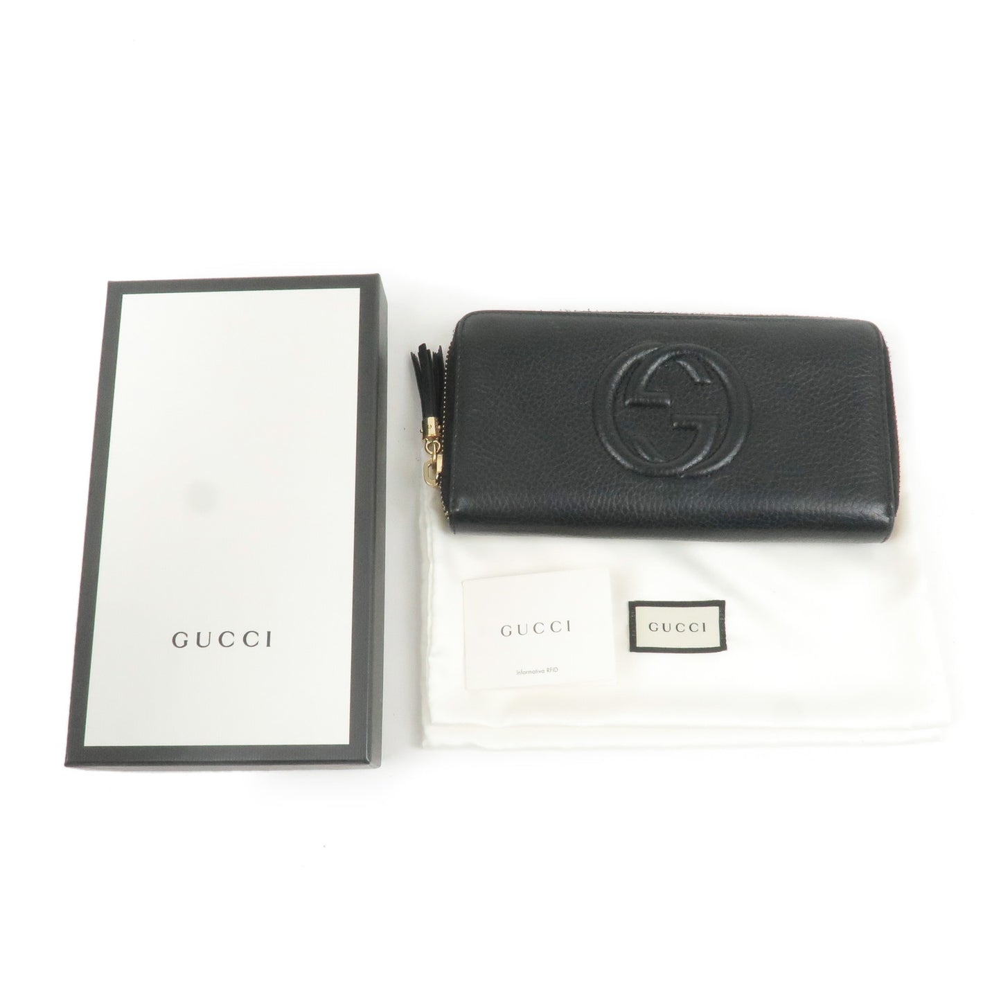 GUCCI SOHO Leather Round Zipper Long Wallet Black 598187