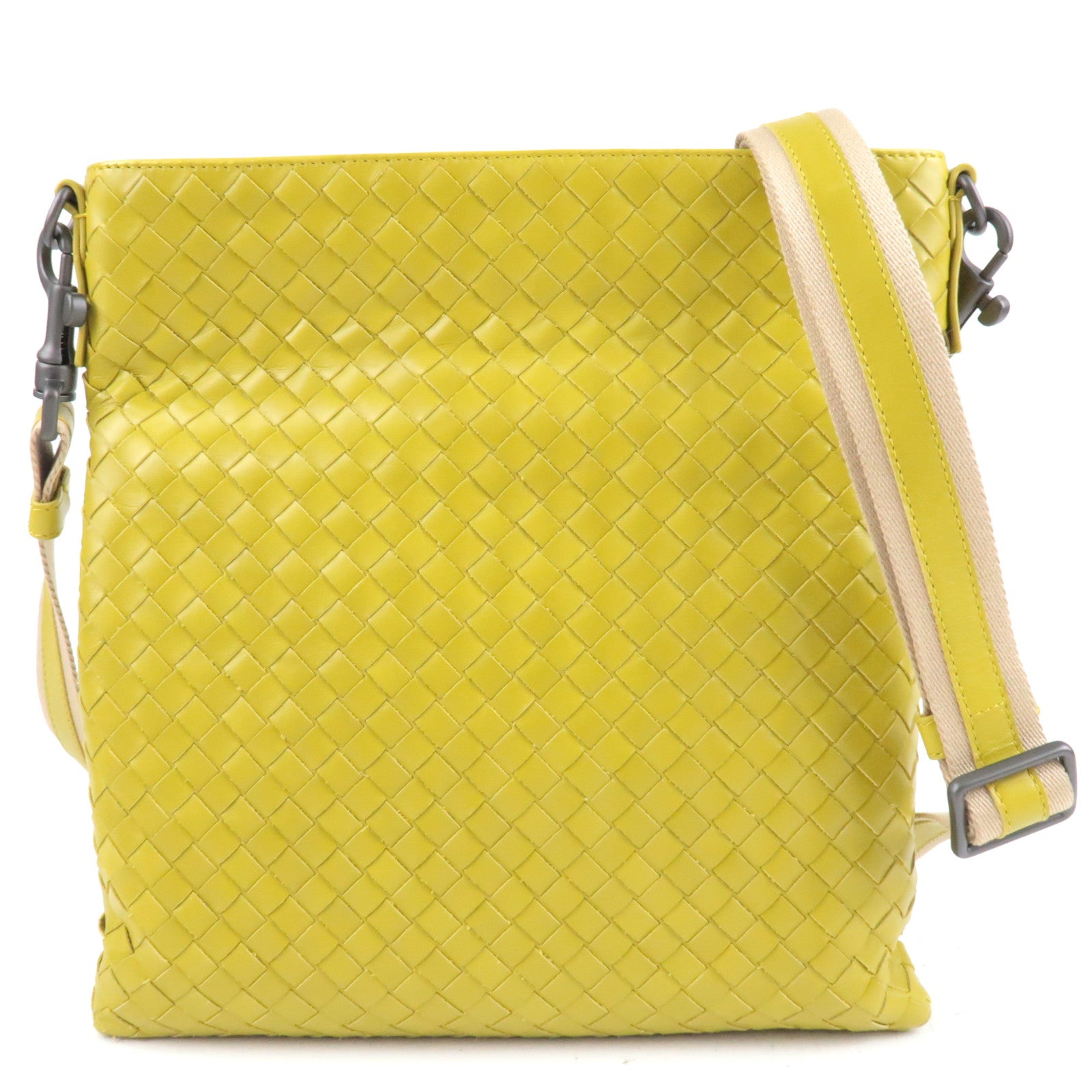 BOTTEGA-VENETA-Intrecciato-Leather-Shoulder-Bag-Yellow-Green