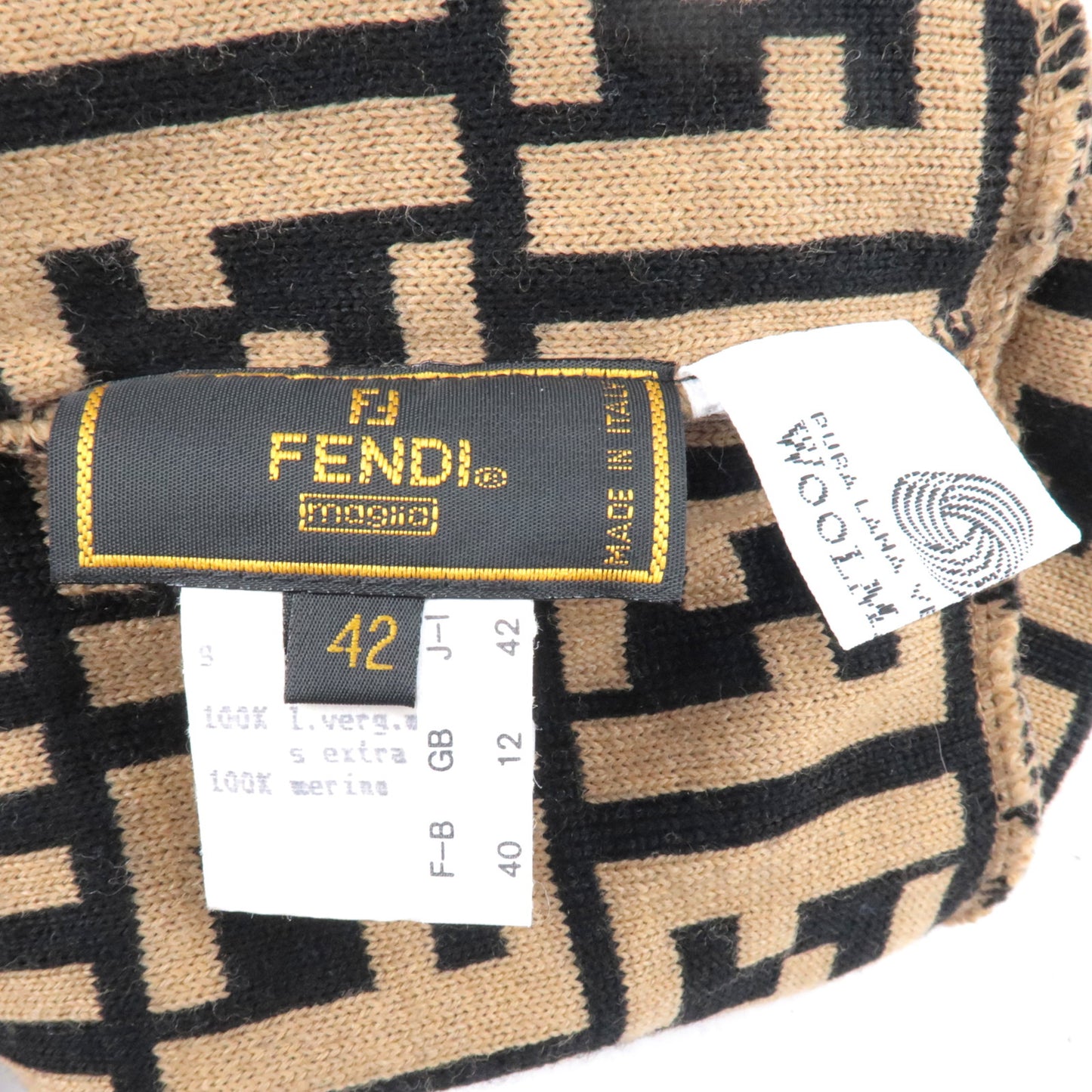 FENDI Zucca Wool Beanie Beige Black Size42