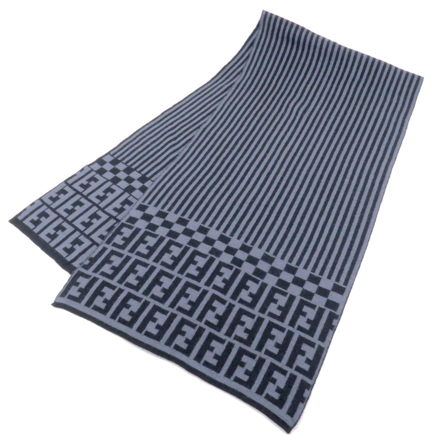 FENDI-Zucca-Print-Wool-100%-Scarf-Gray-Black
