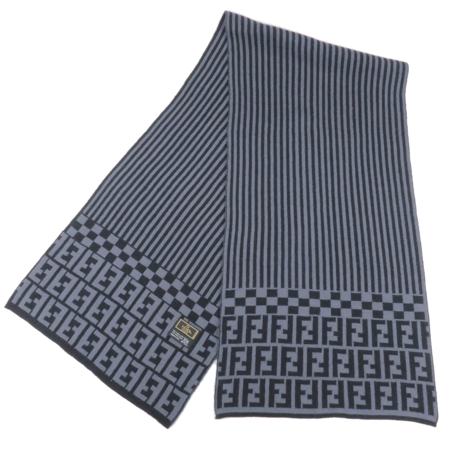 FENDI Zucca Print Wool 100% Scarf Gray Black