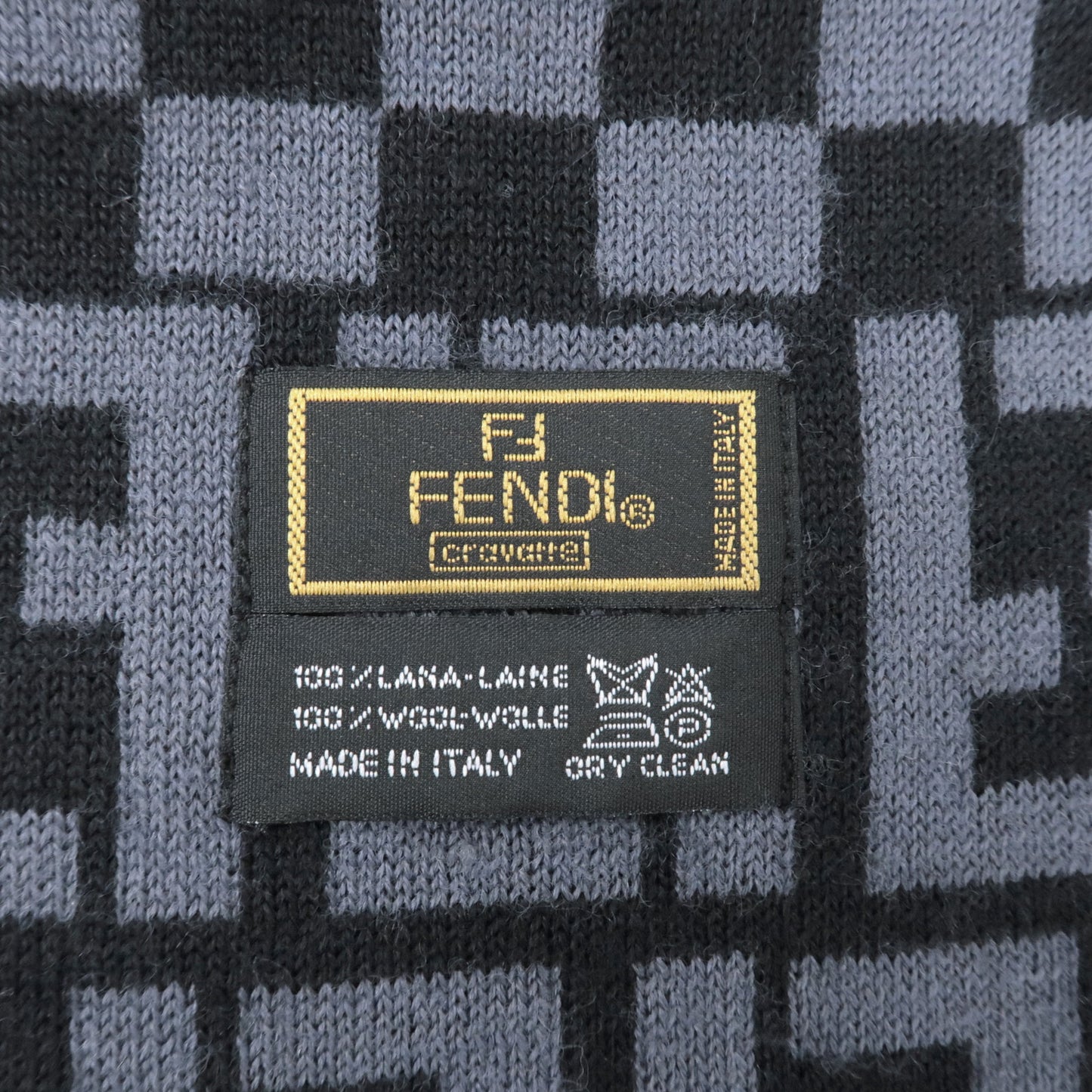 FENDI Zucca Print Wool 100% Scarf Gray Black