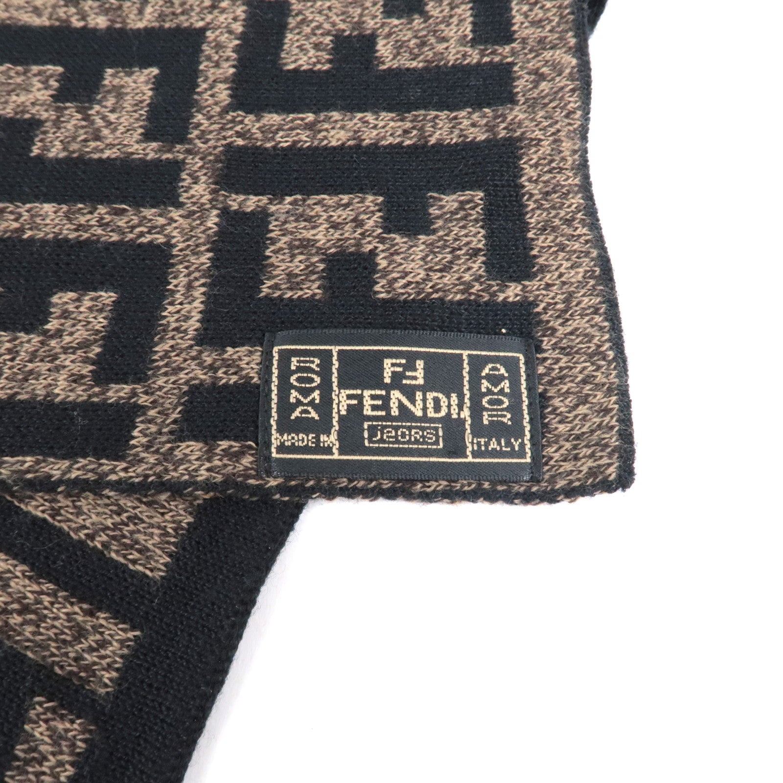 FENDI-Zucca-Print-Knit-Scarf-Brown-Black – dct-ep_vintage luxury Store