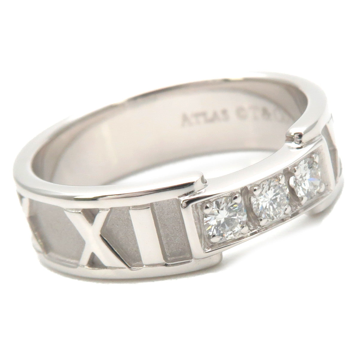 Tiffany&Co. Atlas 3P Diamond Ring K18 White Gold US5 EU49