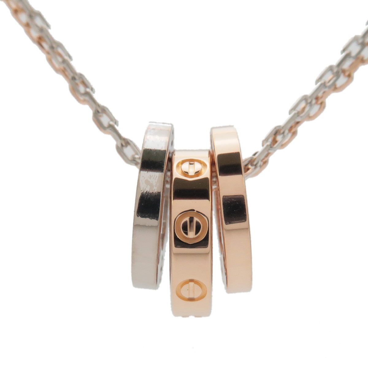 Cartier Love Three Hoop 6P Diamond Necklace Rose Gold White Gold