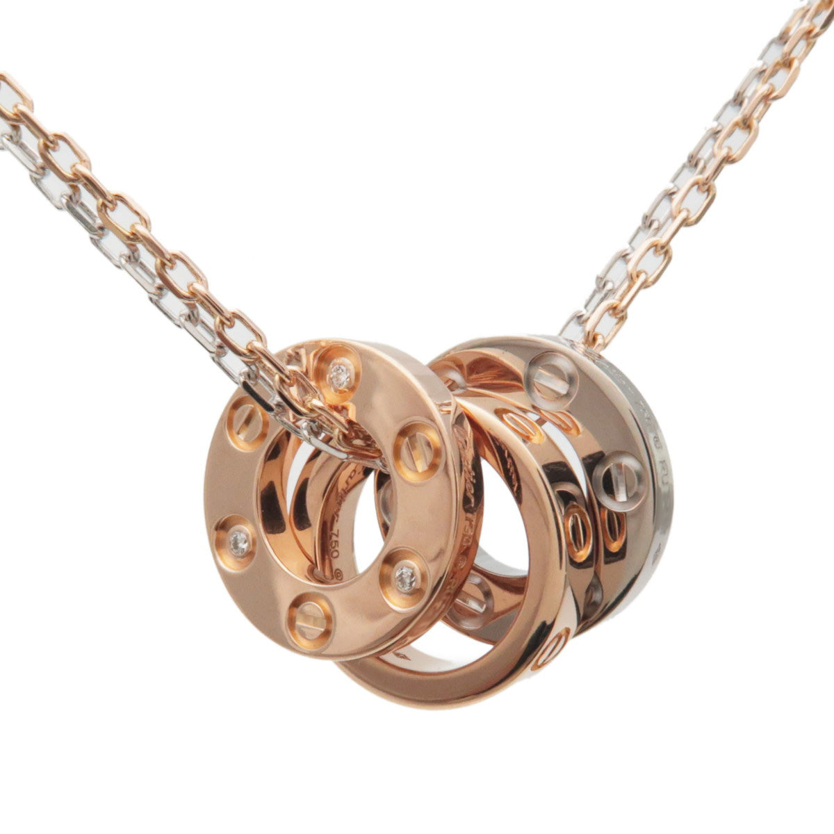 Cartier Love Three Hoop 6P Diamond Necklace Rose Gold White Gold