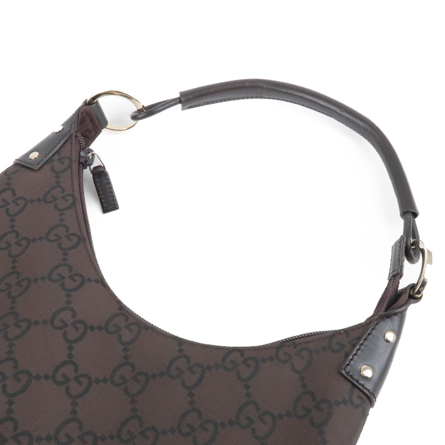 GUCCI GG Nylon Leather Shoulder Bag Purse Brown 179776