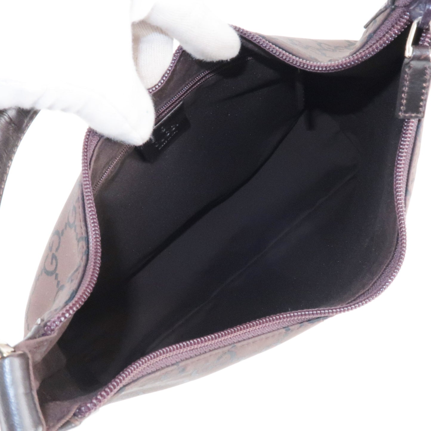 GUCCI GG Nylon Leather Shoulder Bag Purse Brown 179776