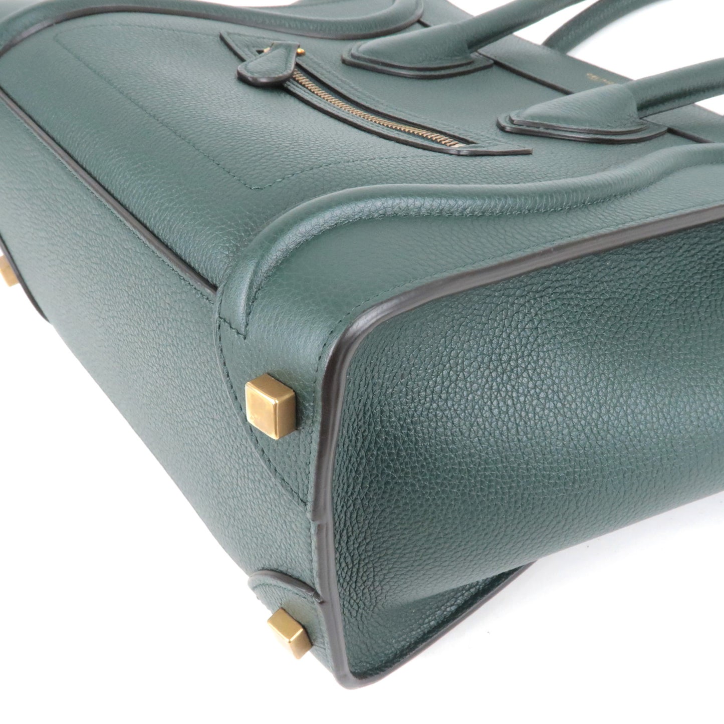 CELINE Luggage Micro Shopper Leather Hand Bag Green