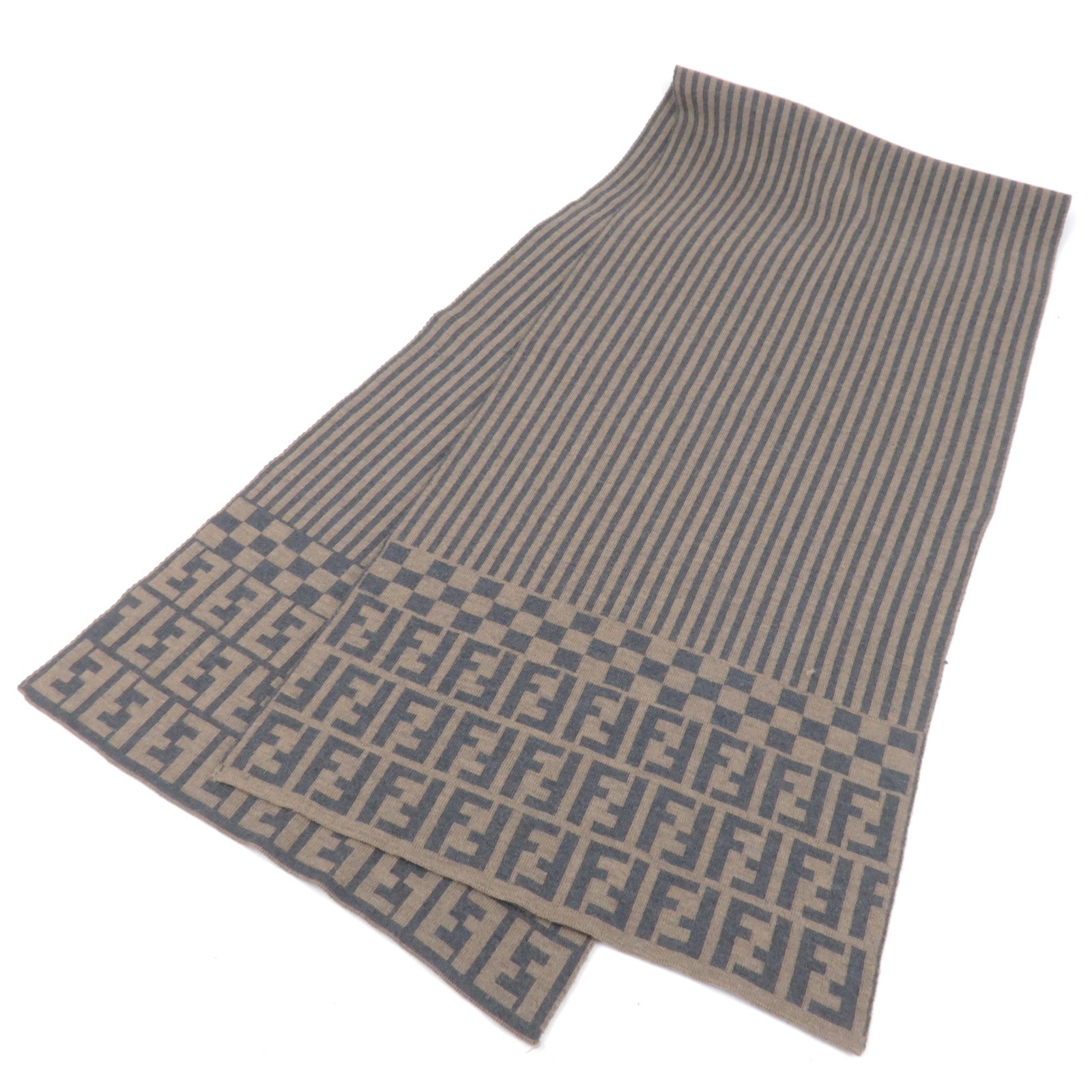 Fendi-Zucca-Print-Wool-100%-Scarf-Brown-Black