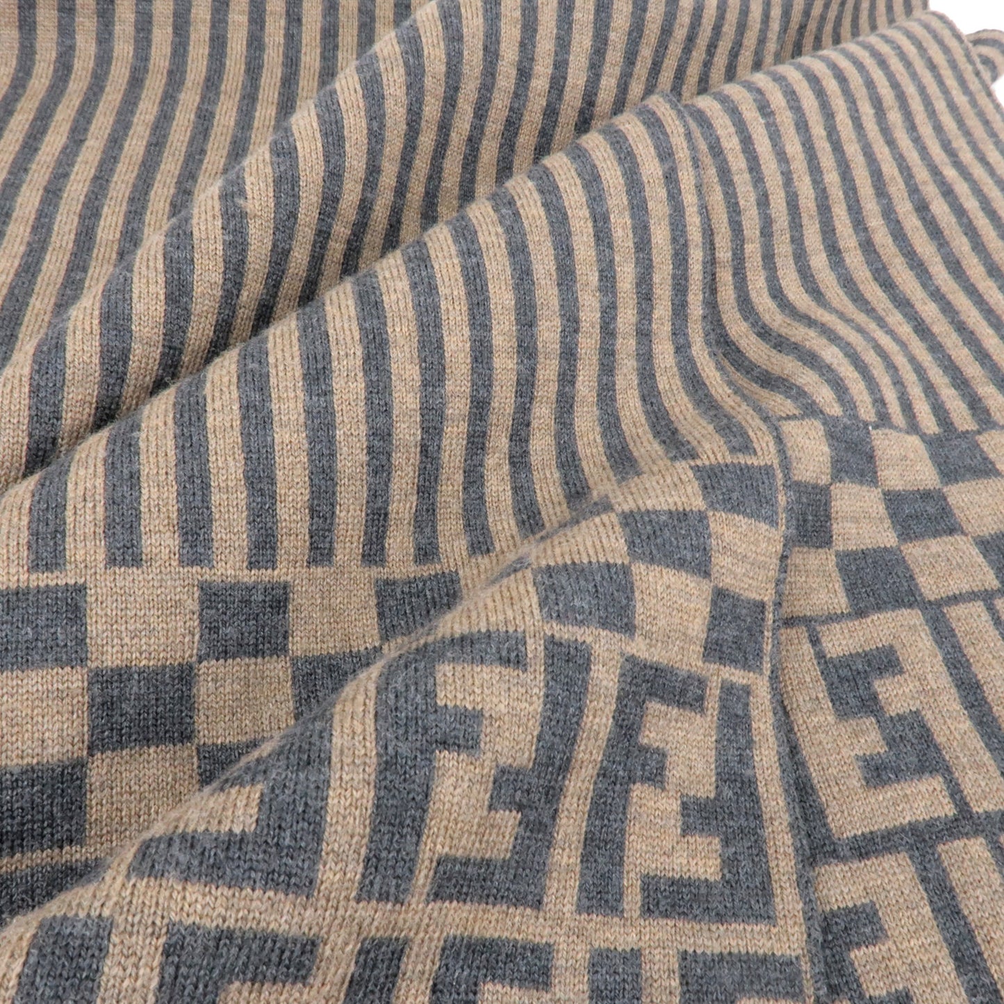 Fendi Zucca Print Wool 100% Scarf Brown Black