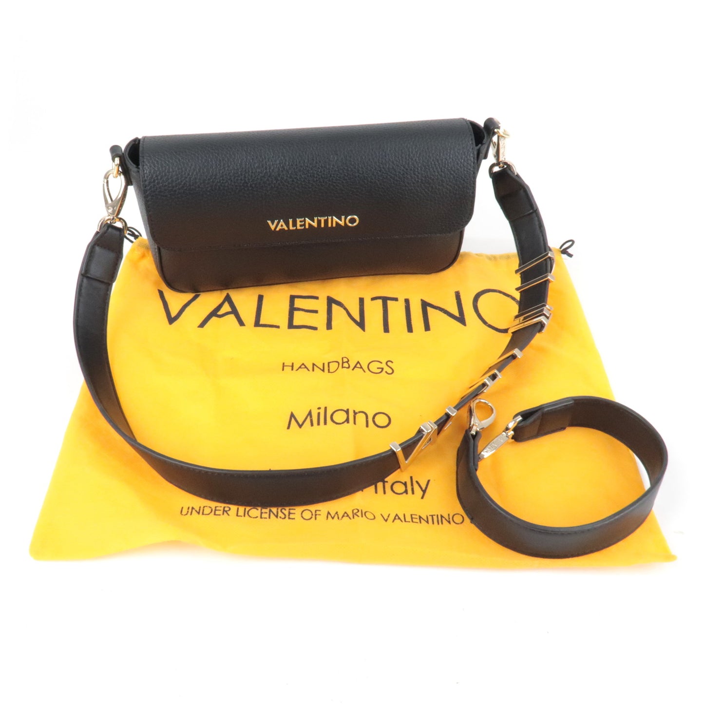 Mario Valentino Leather 2 Way Shoulder Bag Hand Bag Purse Black