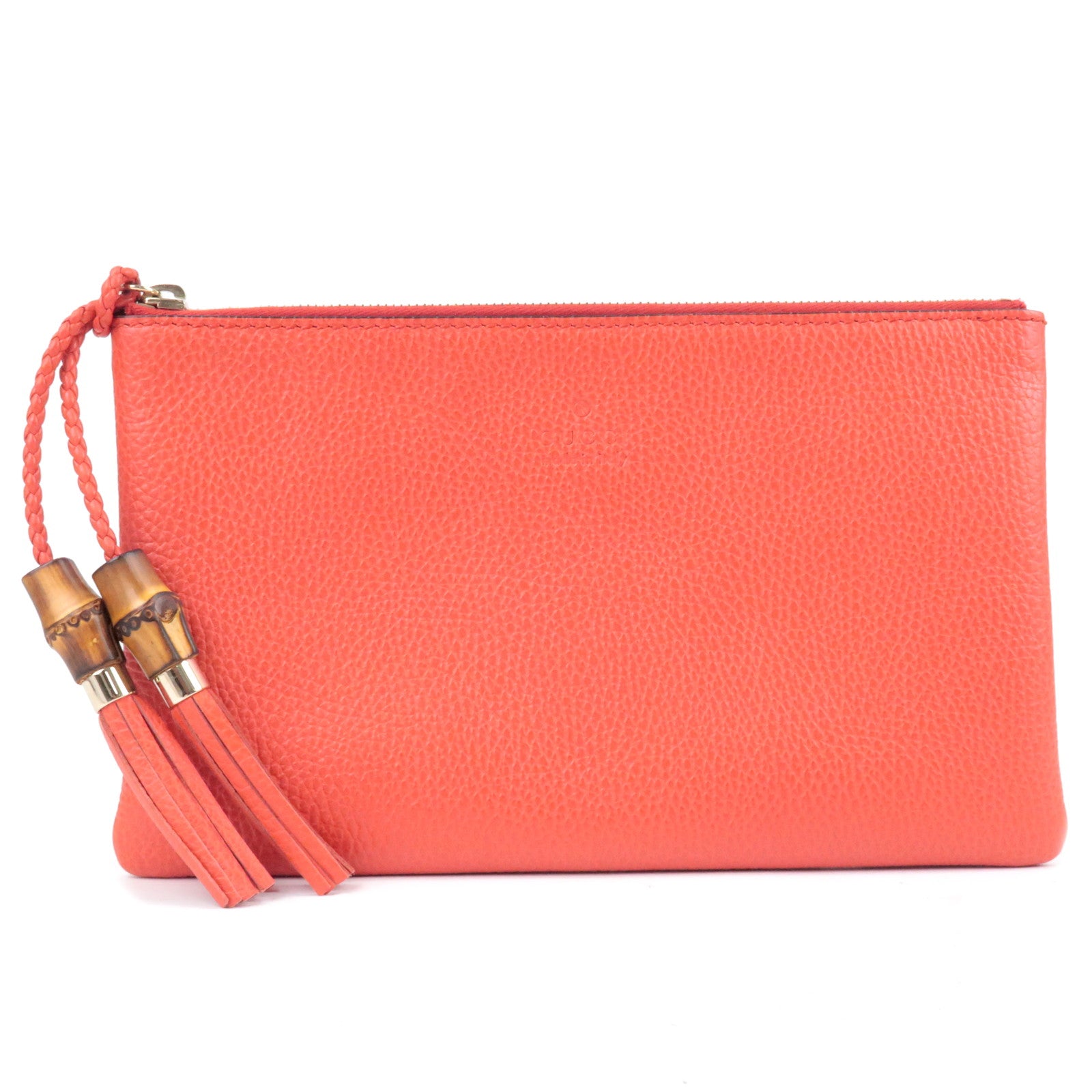 GUCCI-Leather-Bamboo-Pouch-Clutch-Bag-Red-376854