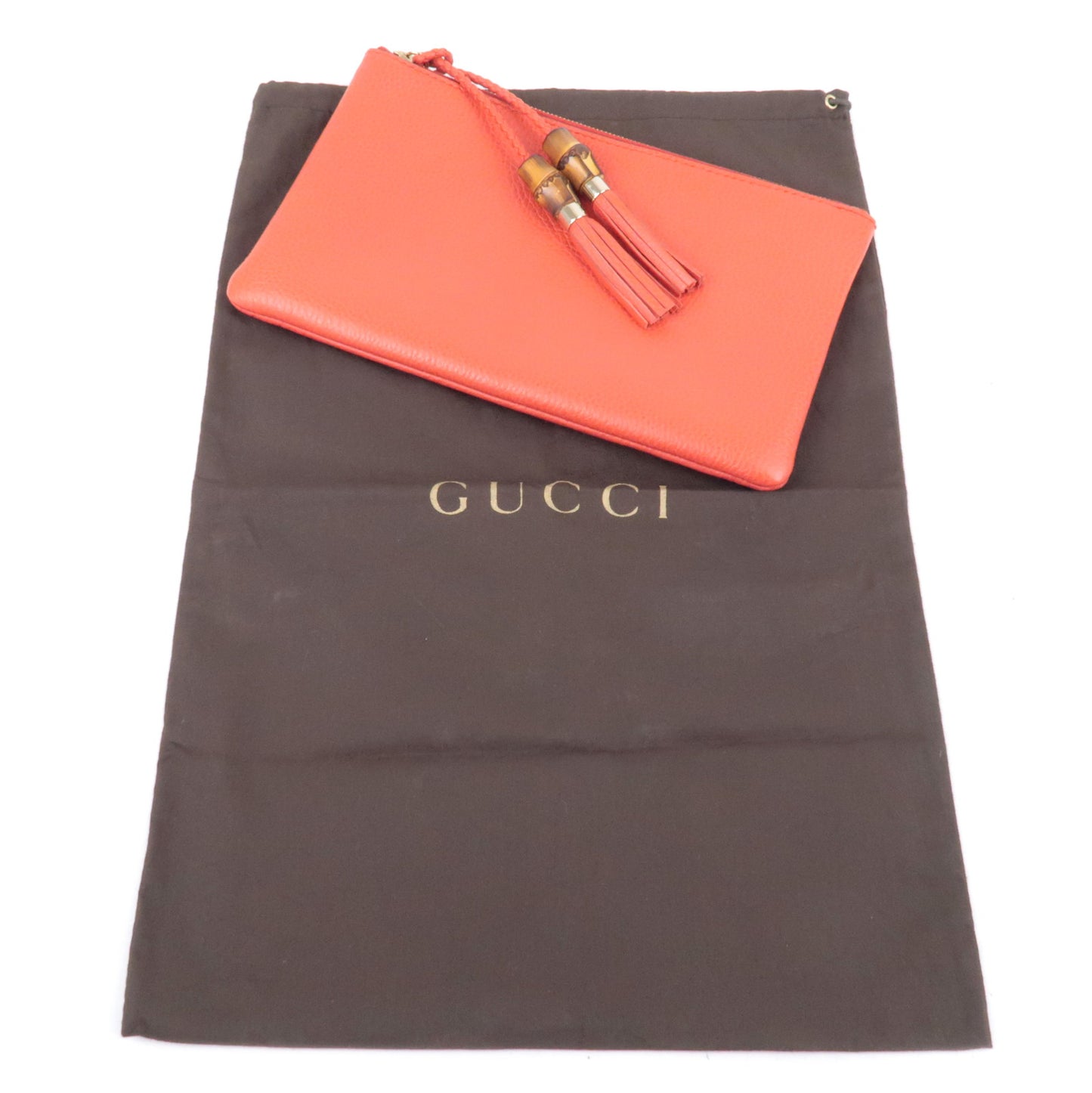 GUCCI Leather Bamboo Pouch Clutch Bag Red 376854