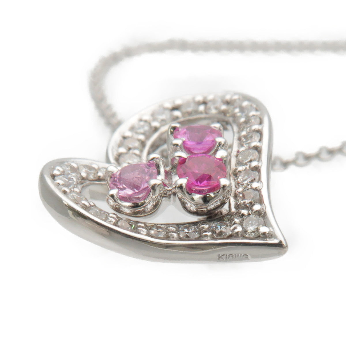 Ponte Vecchio Heart Diamond Pink Sapphire Necklace White Gold