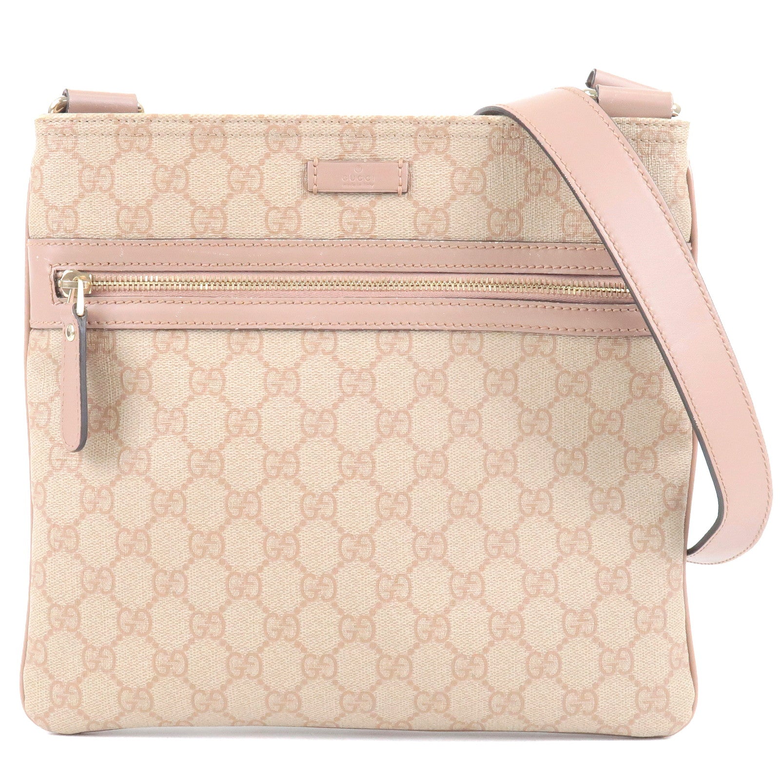 GUCCI-GG-Supreme-Leather-Shoulder-Bag-Purse-Pink-Beige-295257