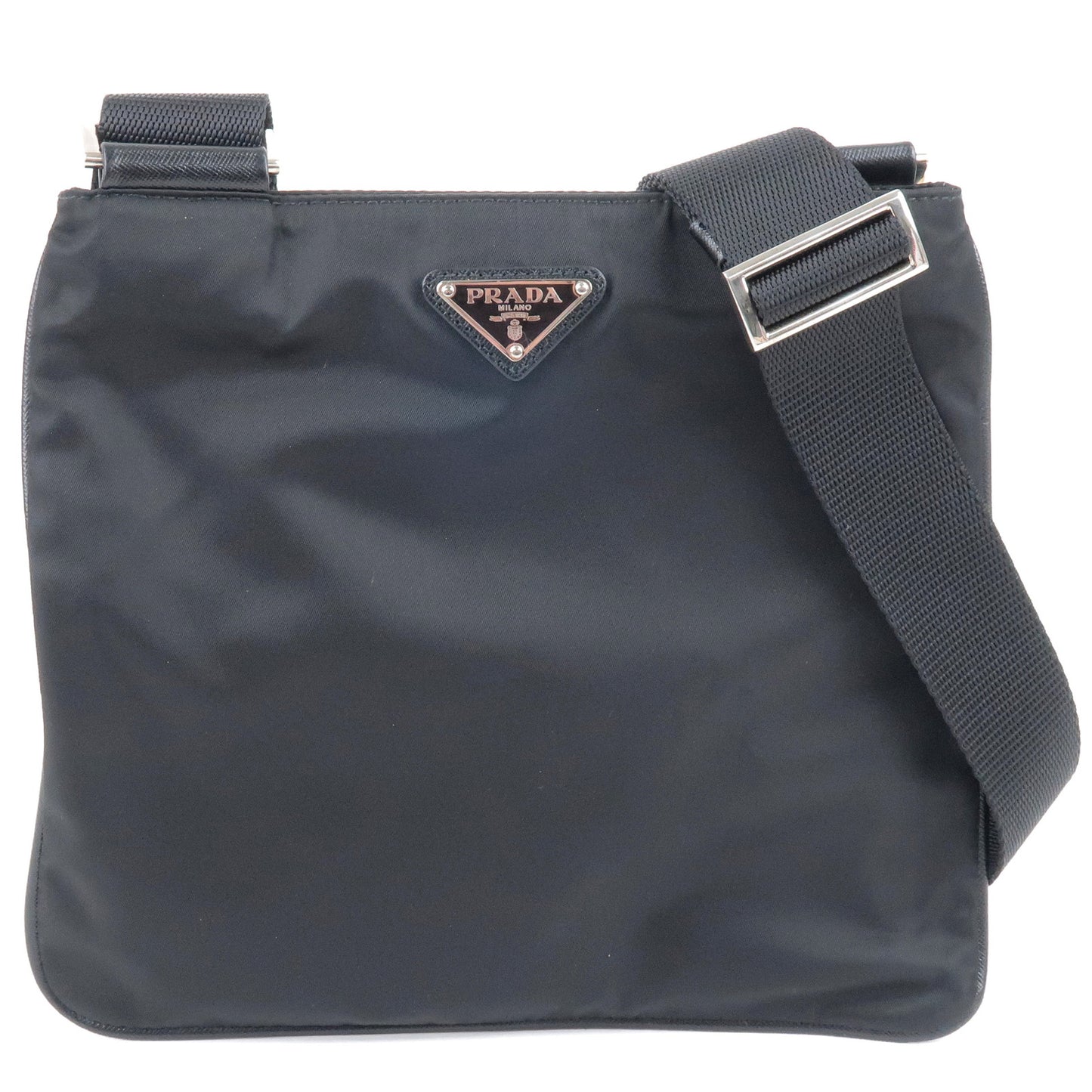 PRADA-Logo-Nylon-Leather-Shoulder-Bag-Purse-NERO-Black-VA0779