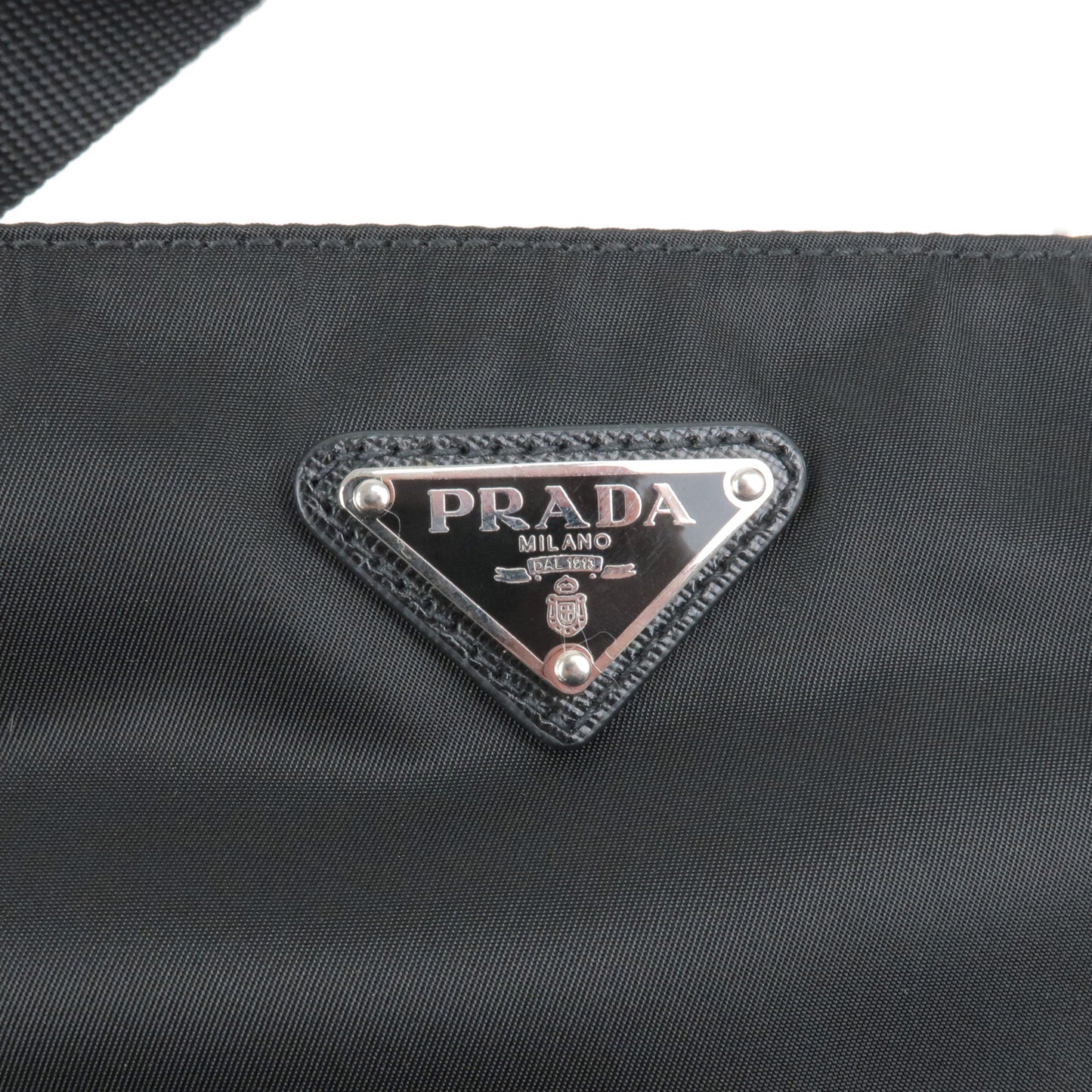 PRADA Logo Nylon Leather Shoulder Bag Purse NERO Black VA0779