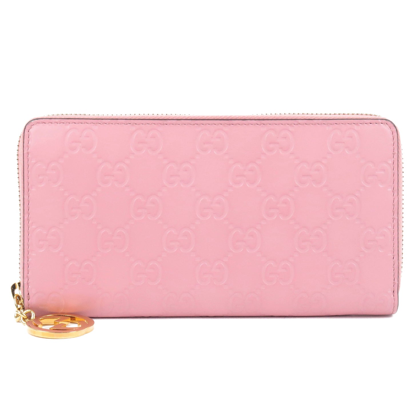GUCCI-Guccissima-Leather-Round-Zipper-Long-Wallet-Pink-409342