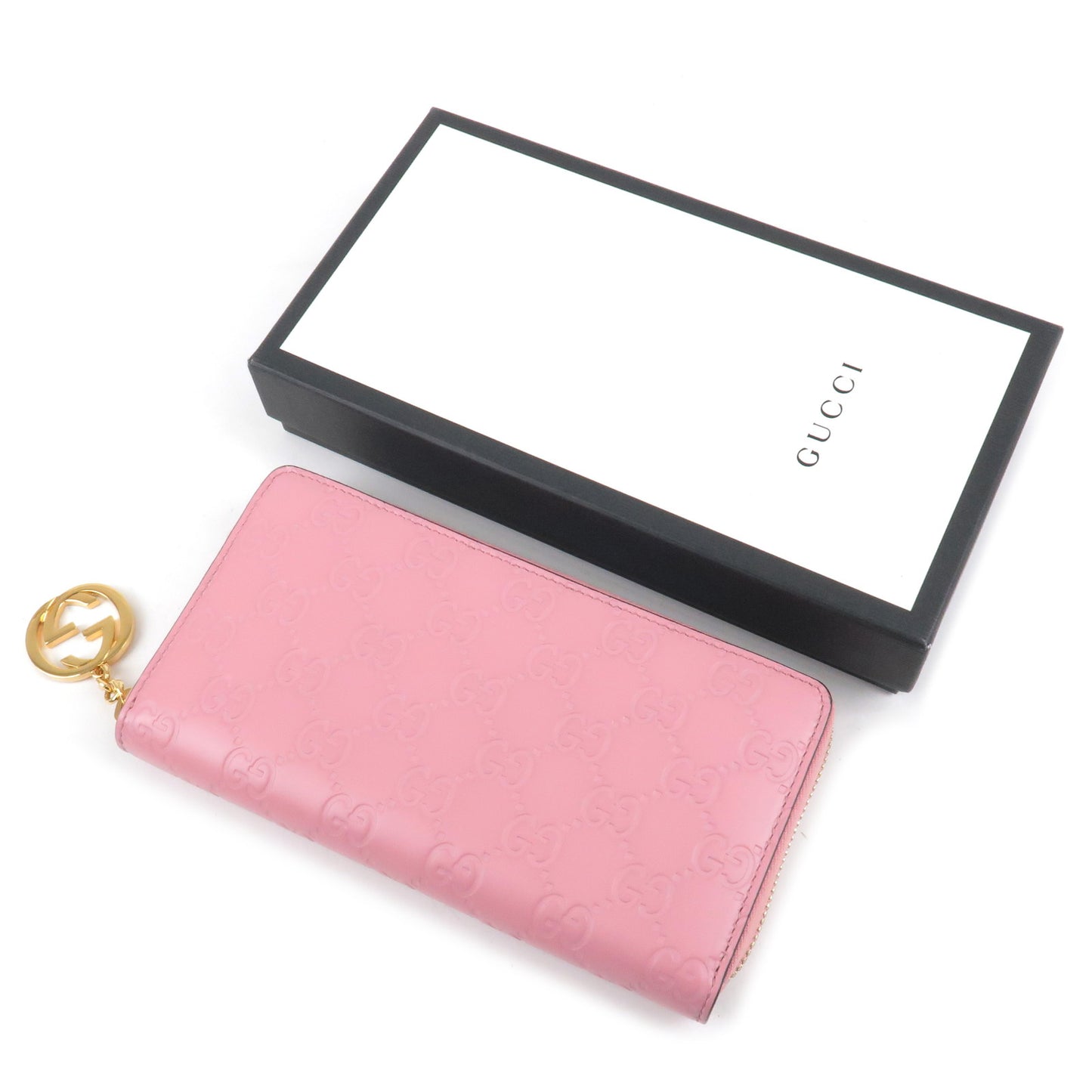 GUCCI Guccissima Leather Round Zipper Long Wallet Pink 409342