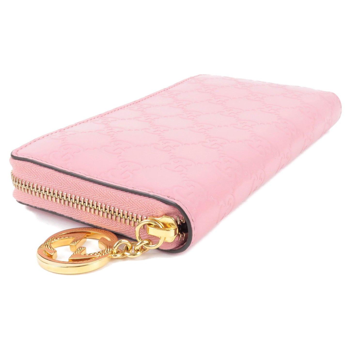 GUCCI Guccissima Leather Round Zipper Long Wallet Pink 409342