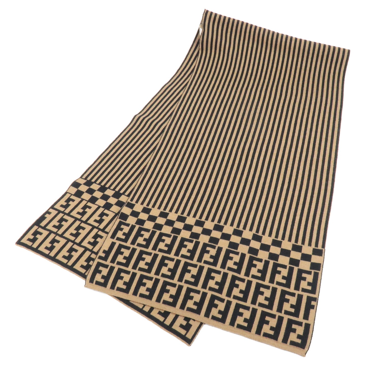 FENDI-Zucca-Print-Wool-100%-Scarf-Beige-Black