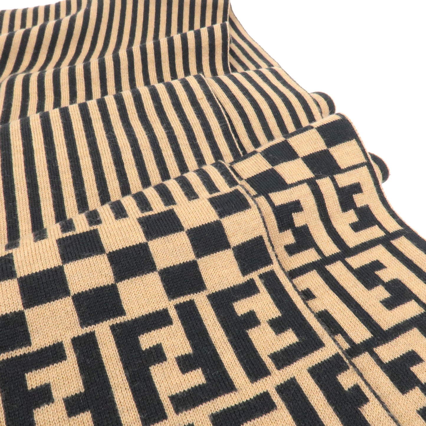 FENDI Zucca Print Wool 100% Scarf Beige Black