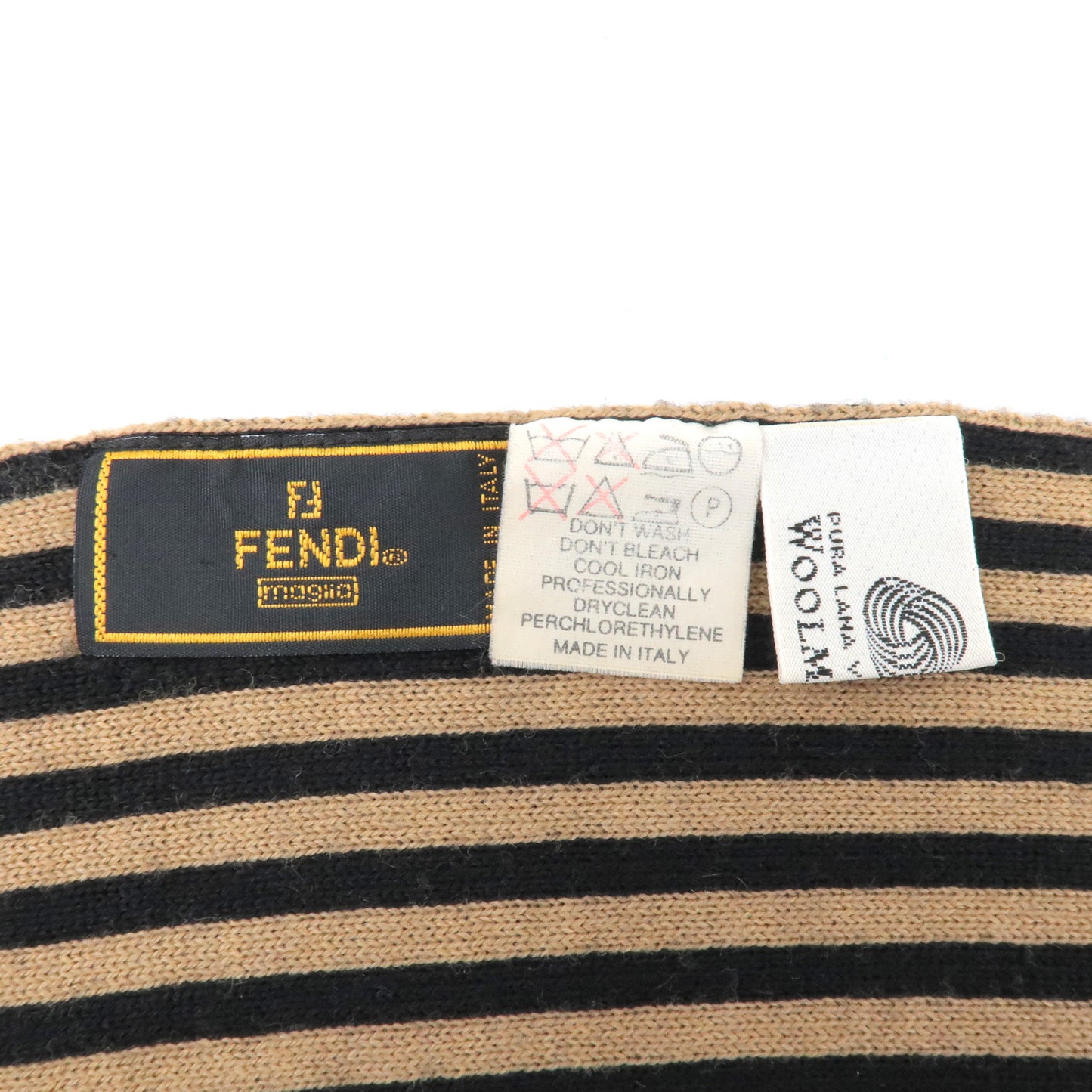 FENDI Zucca Print Wool 100% Scarf Beige Black