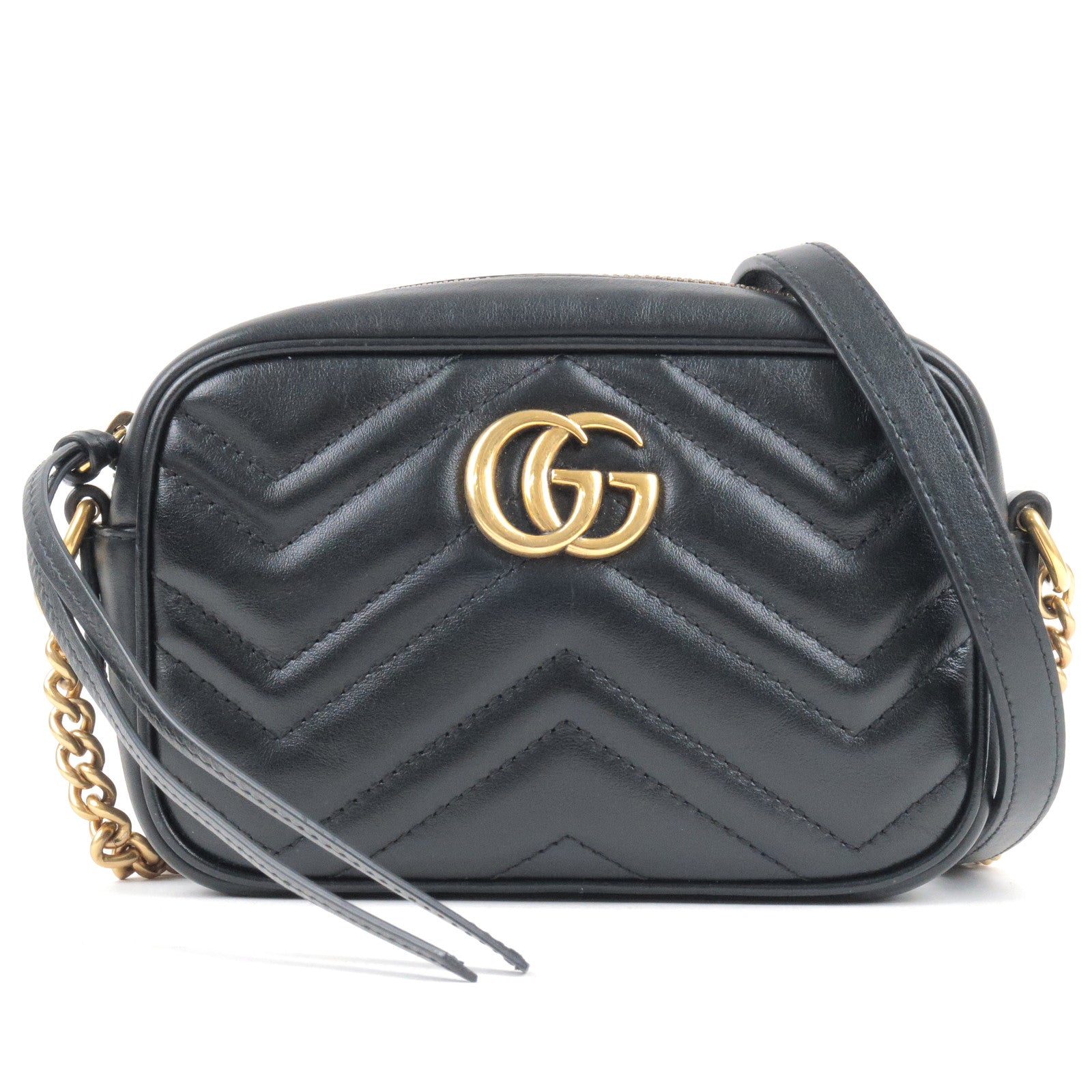 GUCCI-GG-Marmont-Leather-Chain-Shoulder-Bag-Black-448065