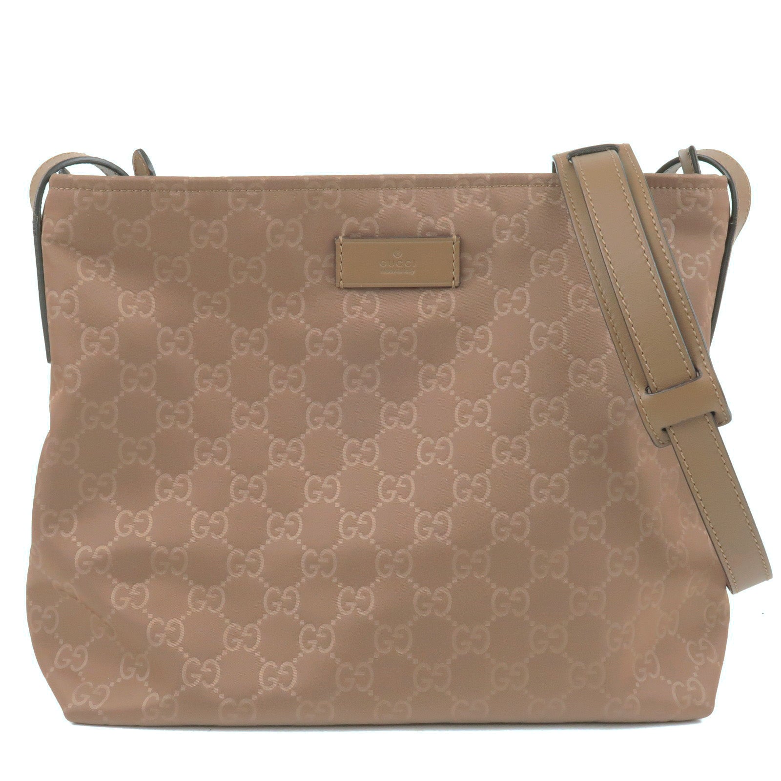 GUCCI-GG-Nylon-Leather-Shoulder-Bag-Purse-Brown-314529