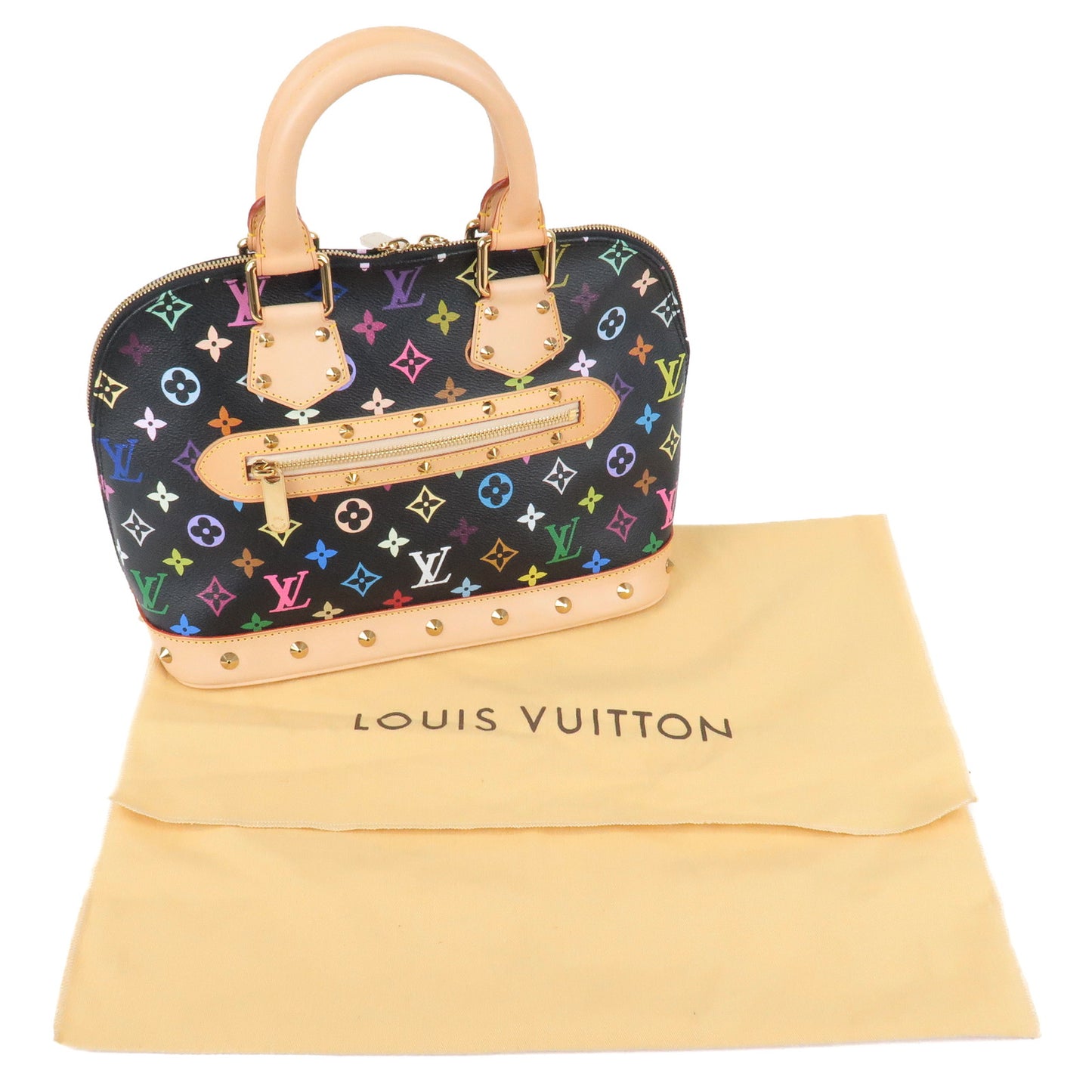 Louis Vuitton Handbag Alma PM Black Multicolor Noir Monogram Multi M92646  Canvas Nume Leather FL0074 LOUIS VUITTON Studs LV