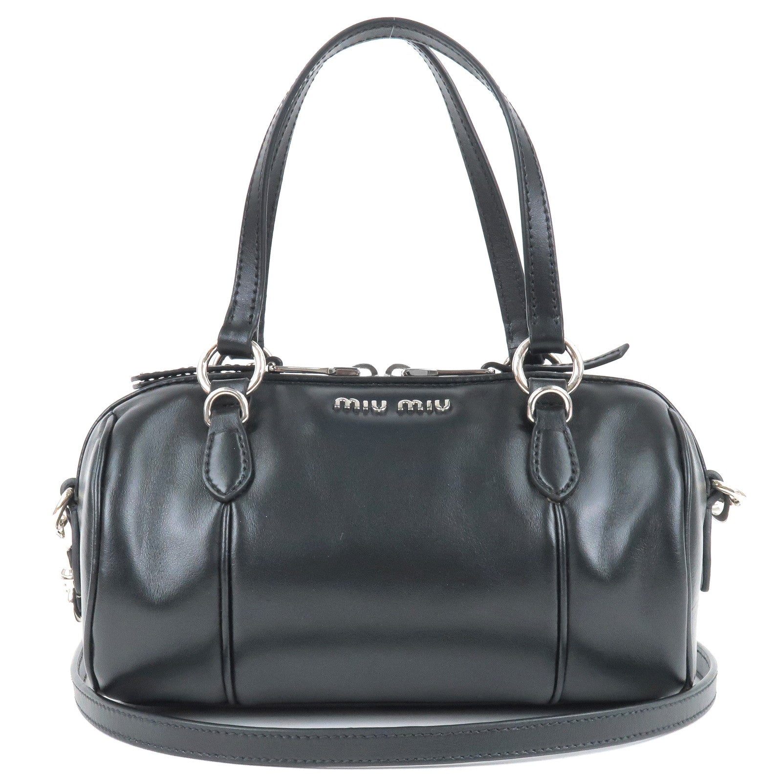 MIU-MIU-Logo-Leather-2Way-Shoulder-Bag-Hand-Bag-Black-5BH152