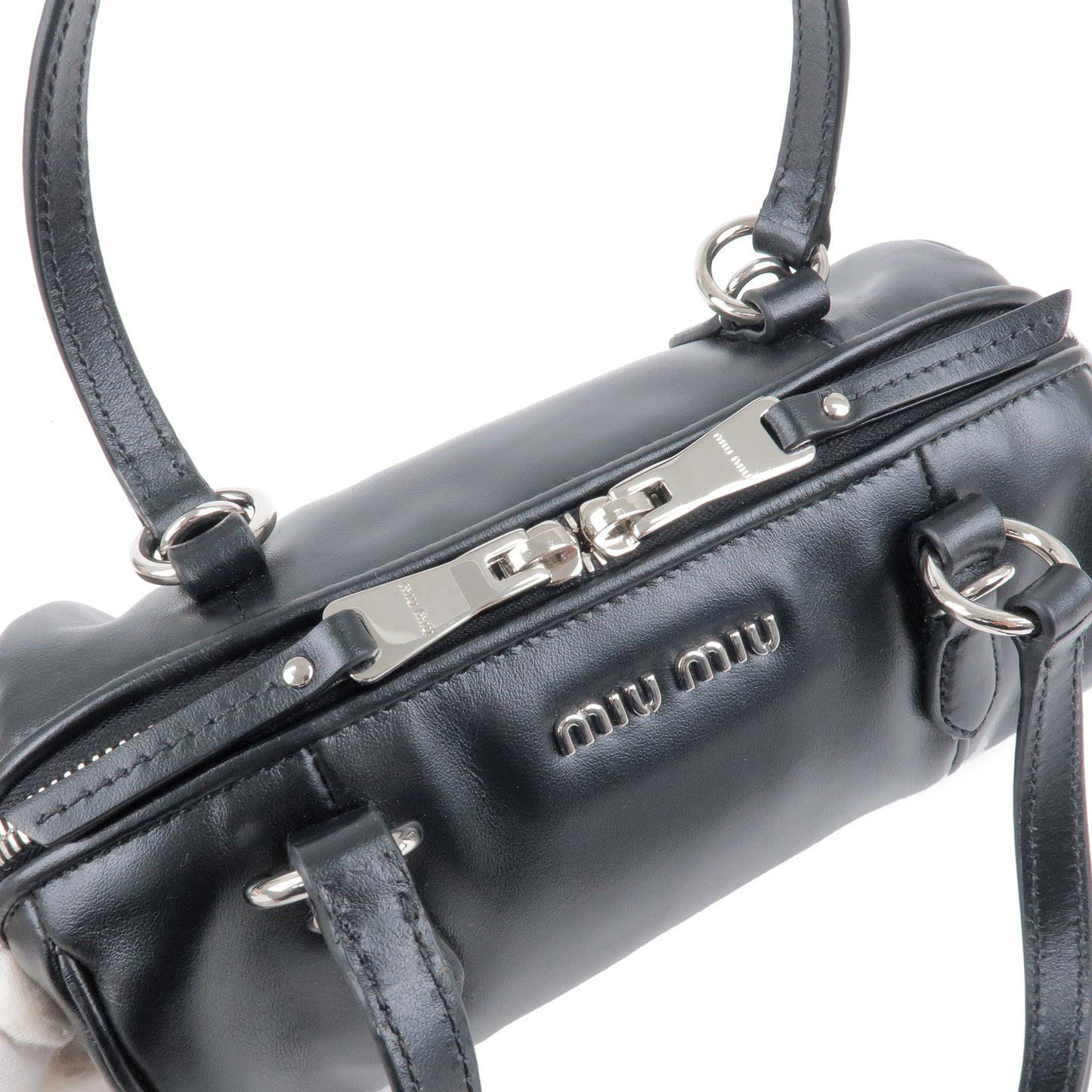 MIU MIU Logo Leather 2Way Shoulder Bag Hand Bag Black 5BH152