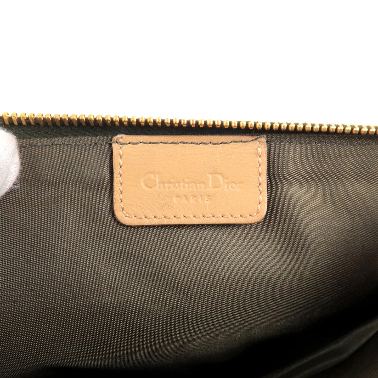 Christian Dior Trotter Canvas Leather Saddle Bag Hand Bag Green