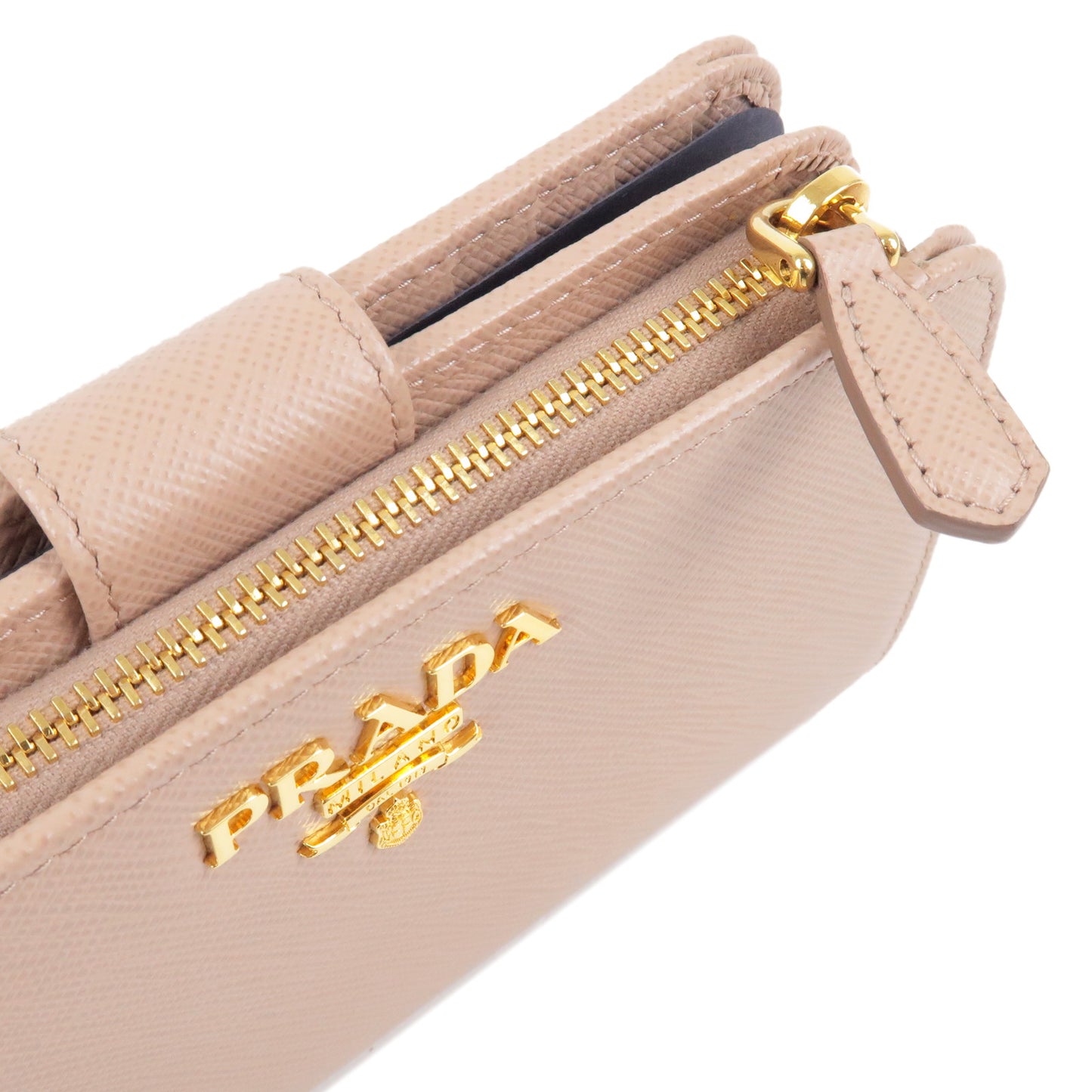 PRADA Leather Bi Fold Wallet Pink Beige 1ML225