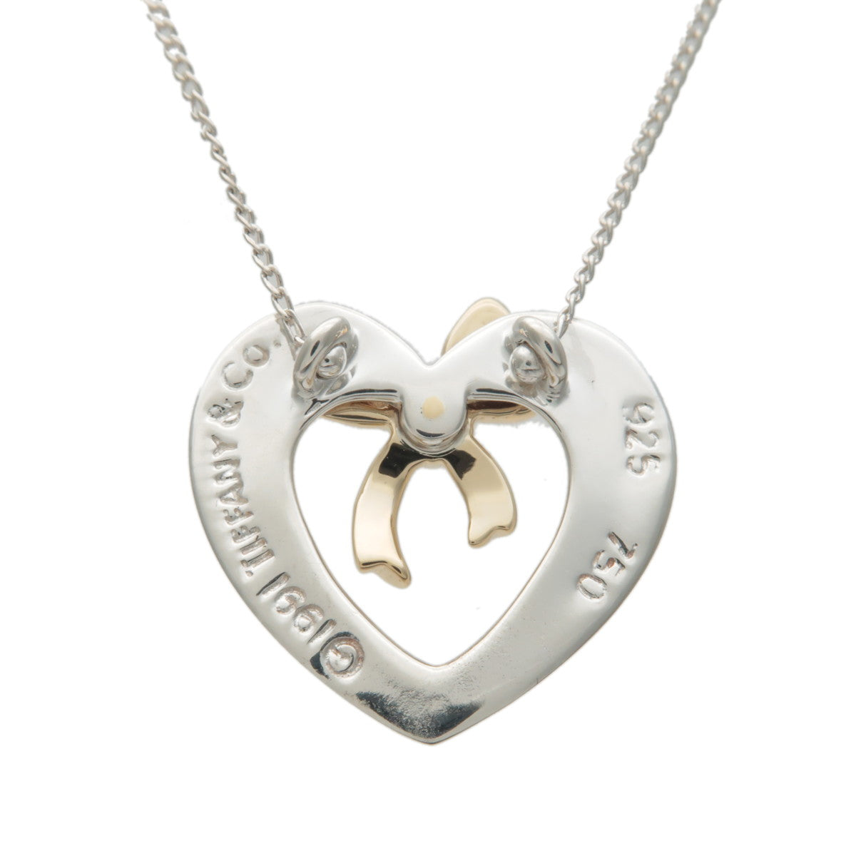 Tiffany&Co. Heart Ribbon Necklace Silver 925 K18 Yellow Gold