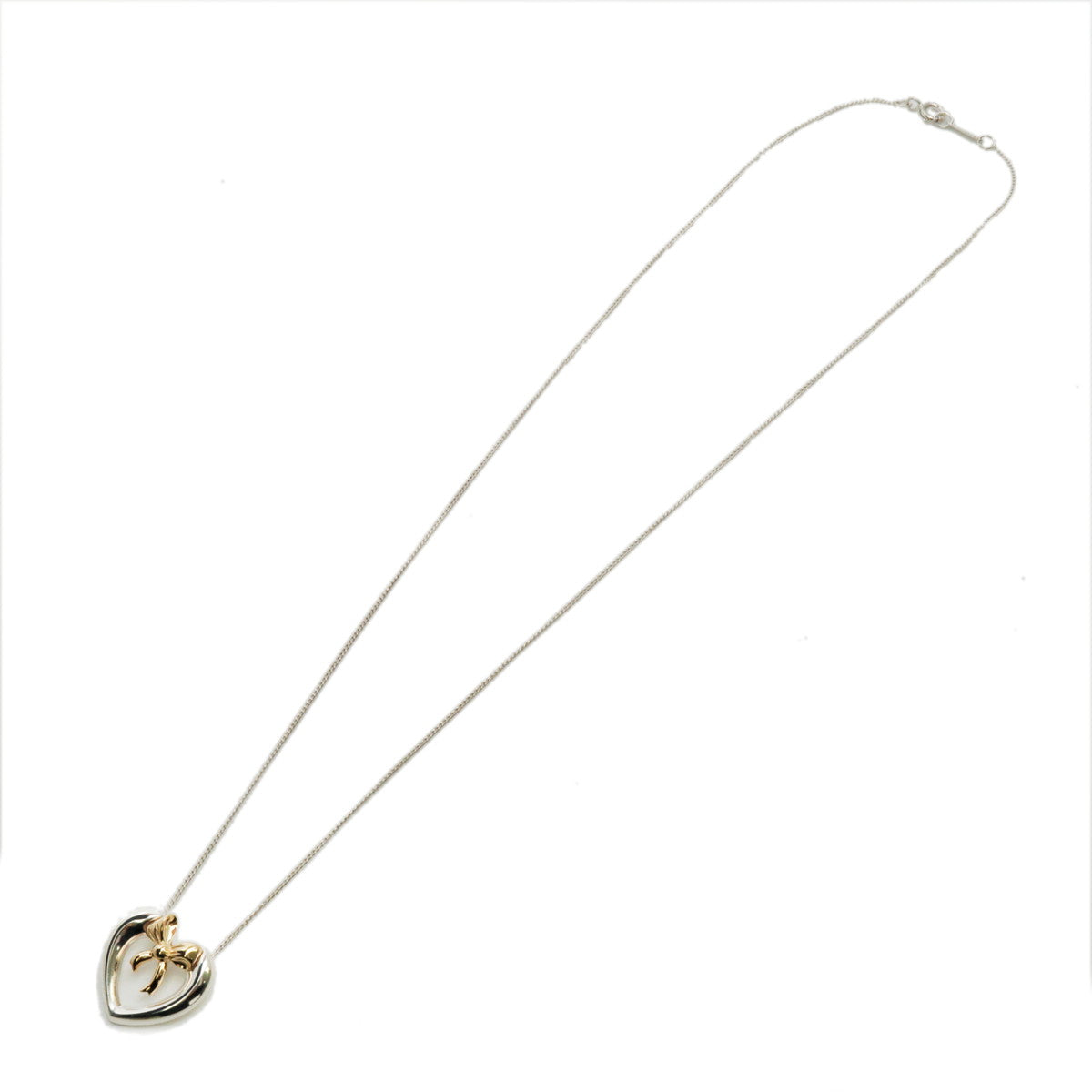 Tiffany&Co. Heart Ribbon Necklace Silver 925 K18 Yellow Gold