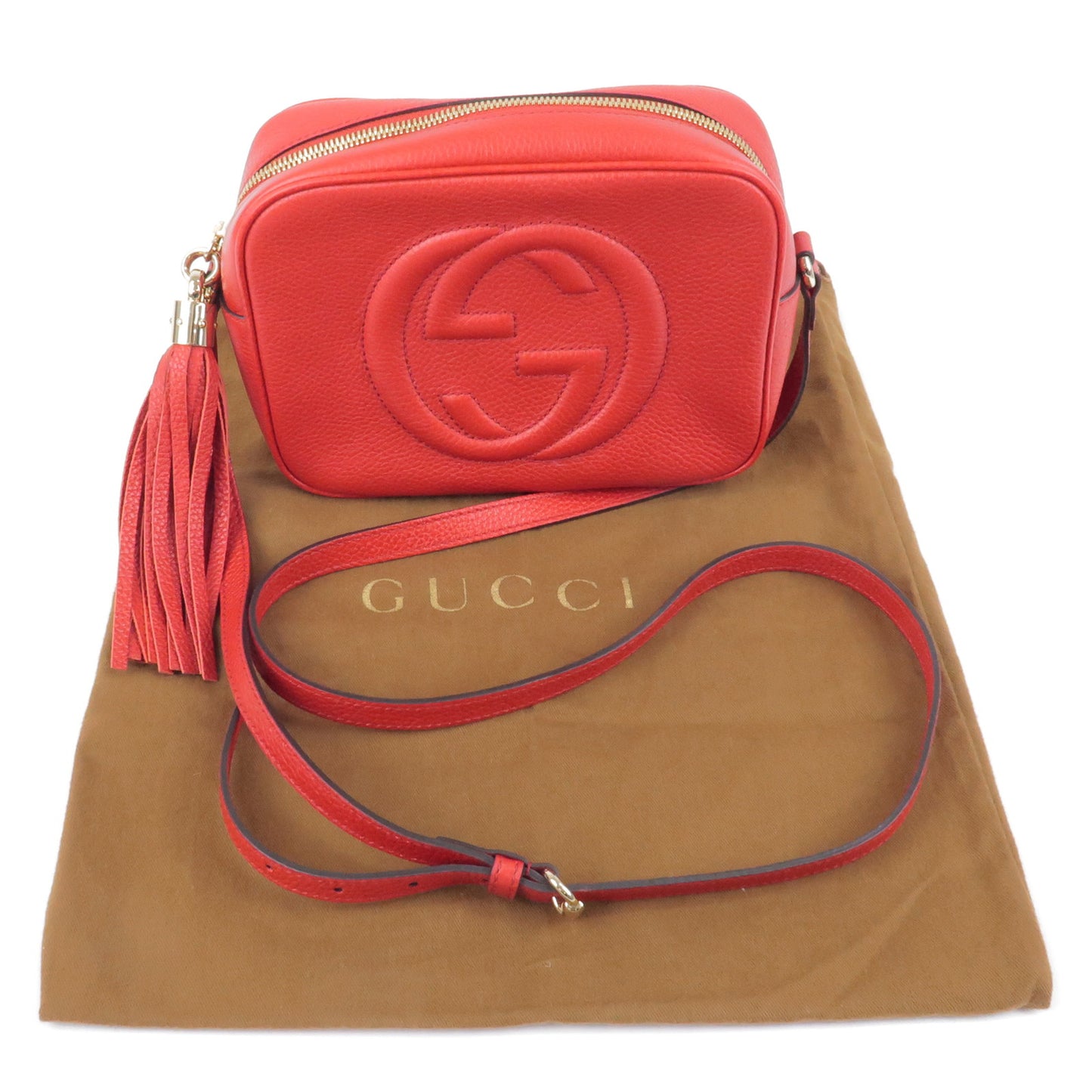 GUCCI SOHO Small Disco Leather Shoulder Bag Red 308364