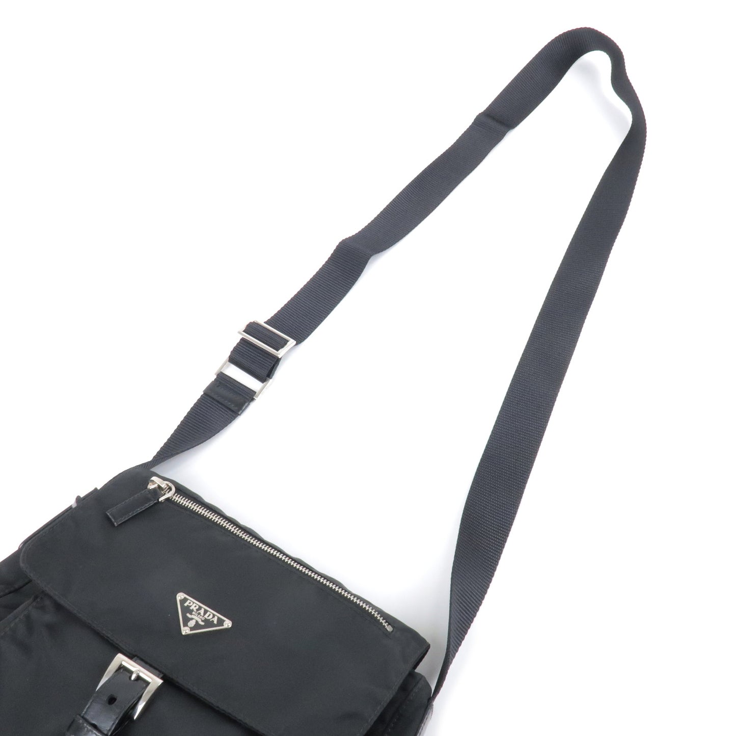 PRADA Logo Nylon Leather Shoulder Bag NERO Black BT8994