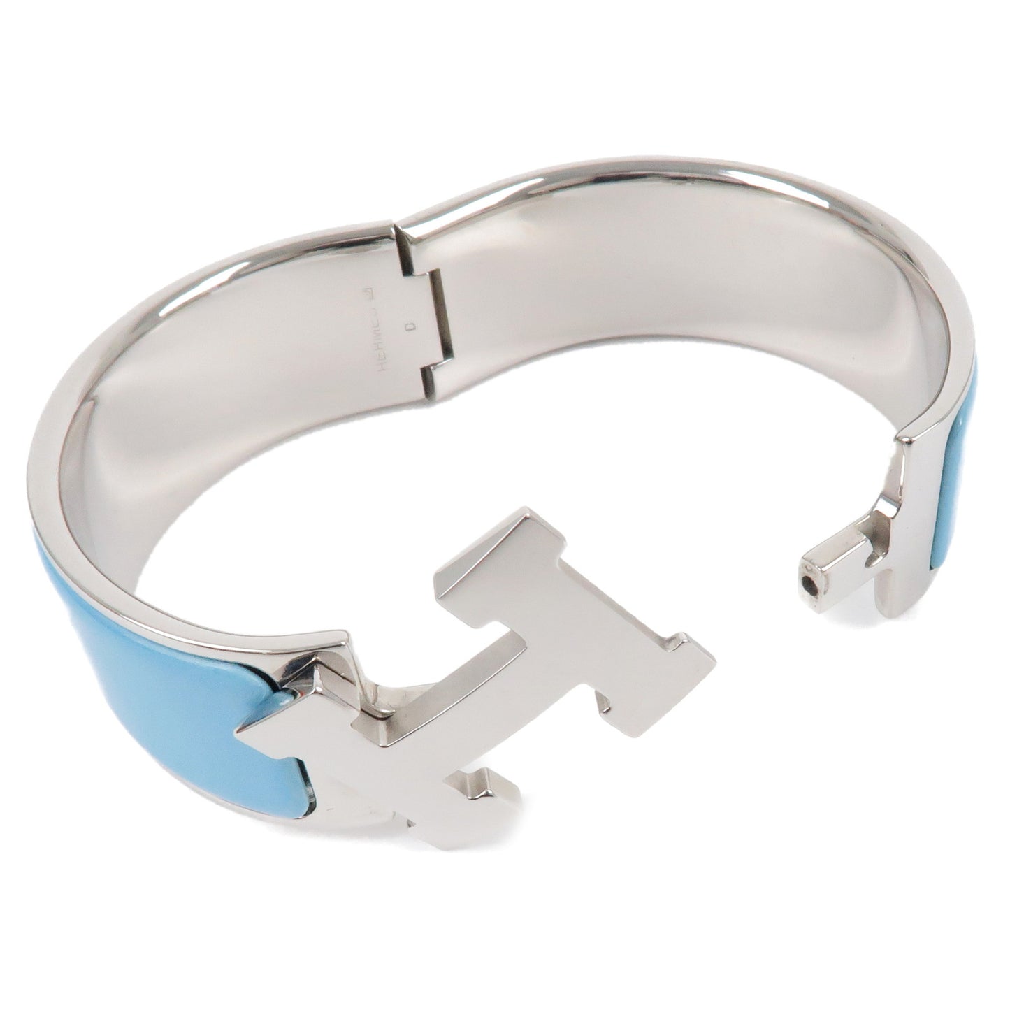 HERMES Clic Clac GM H Logo Bangle Bracelet Light Blue Silver