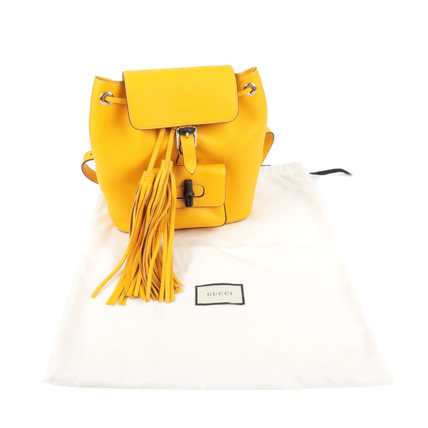 GUCCI Bamboo Back Pack With Fringe Leather Yellow 387149