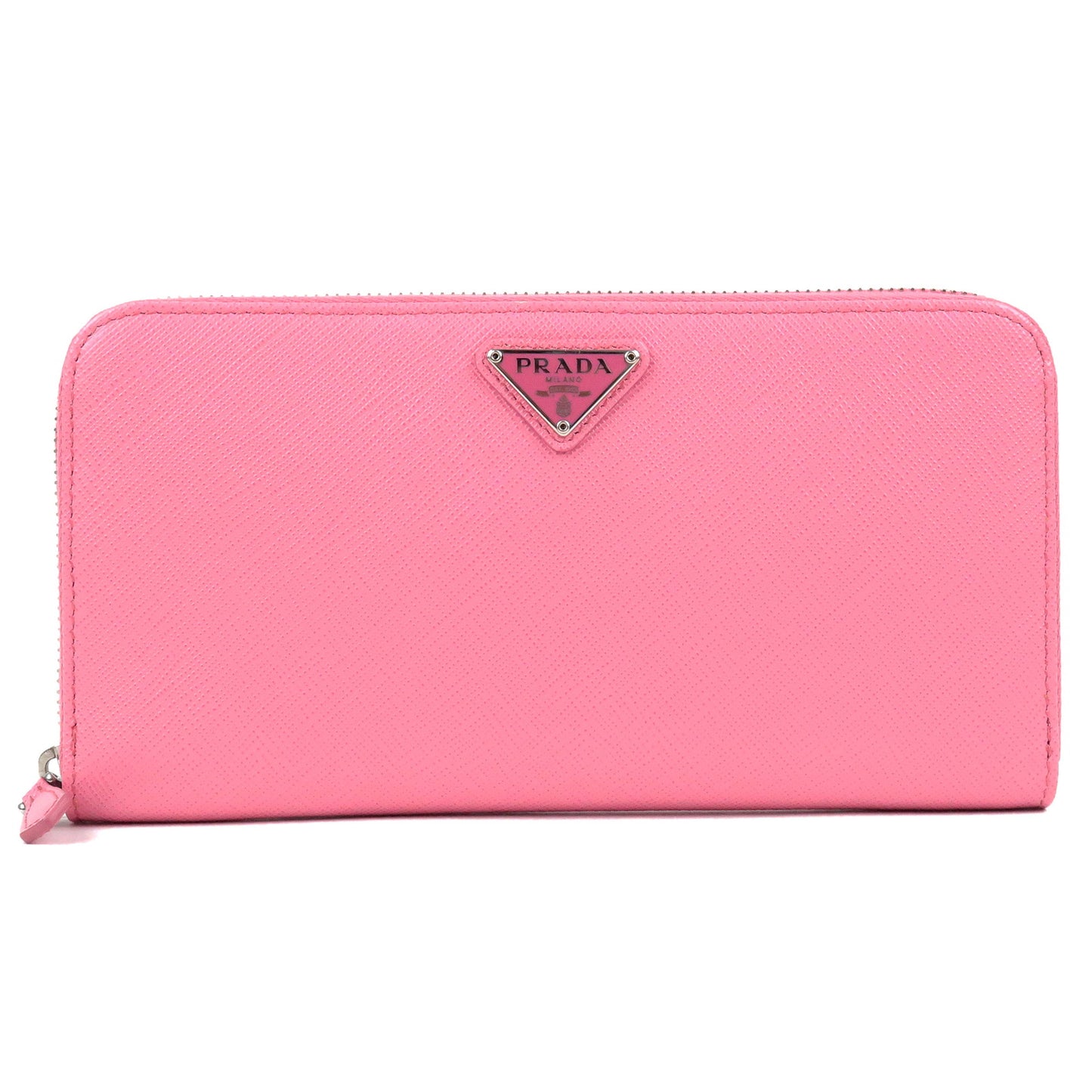 PRADA-Logo-Leather-Round-Zipper-Long-Wallet-Pink-1ML506