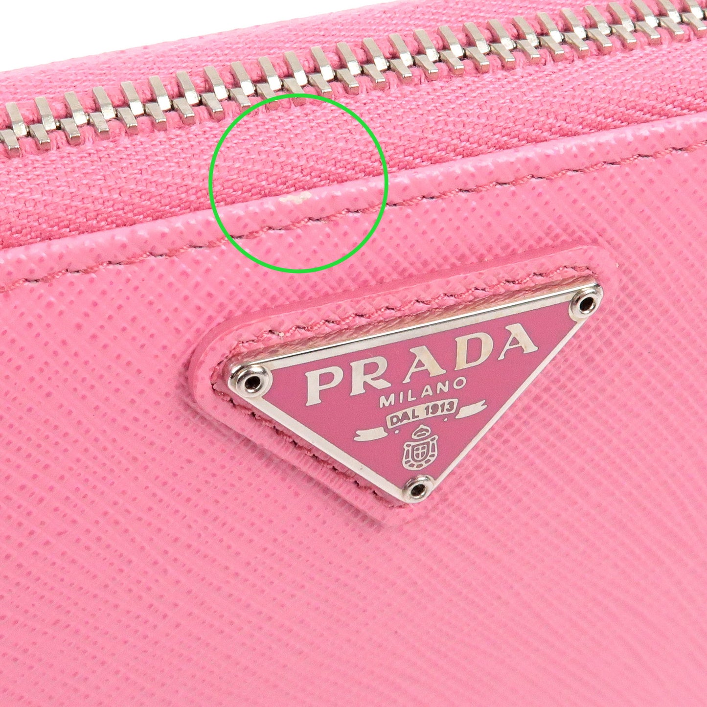 PRADA Logo Leather Round Zipper Long Wallet Pink 1ML506