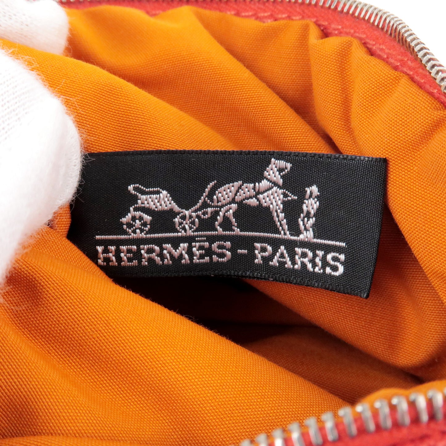 HERMES Bolide Pouch Canvas Leather Mini Cosmetics Bag Red Orange F/S
